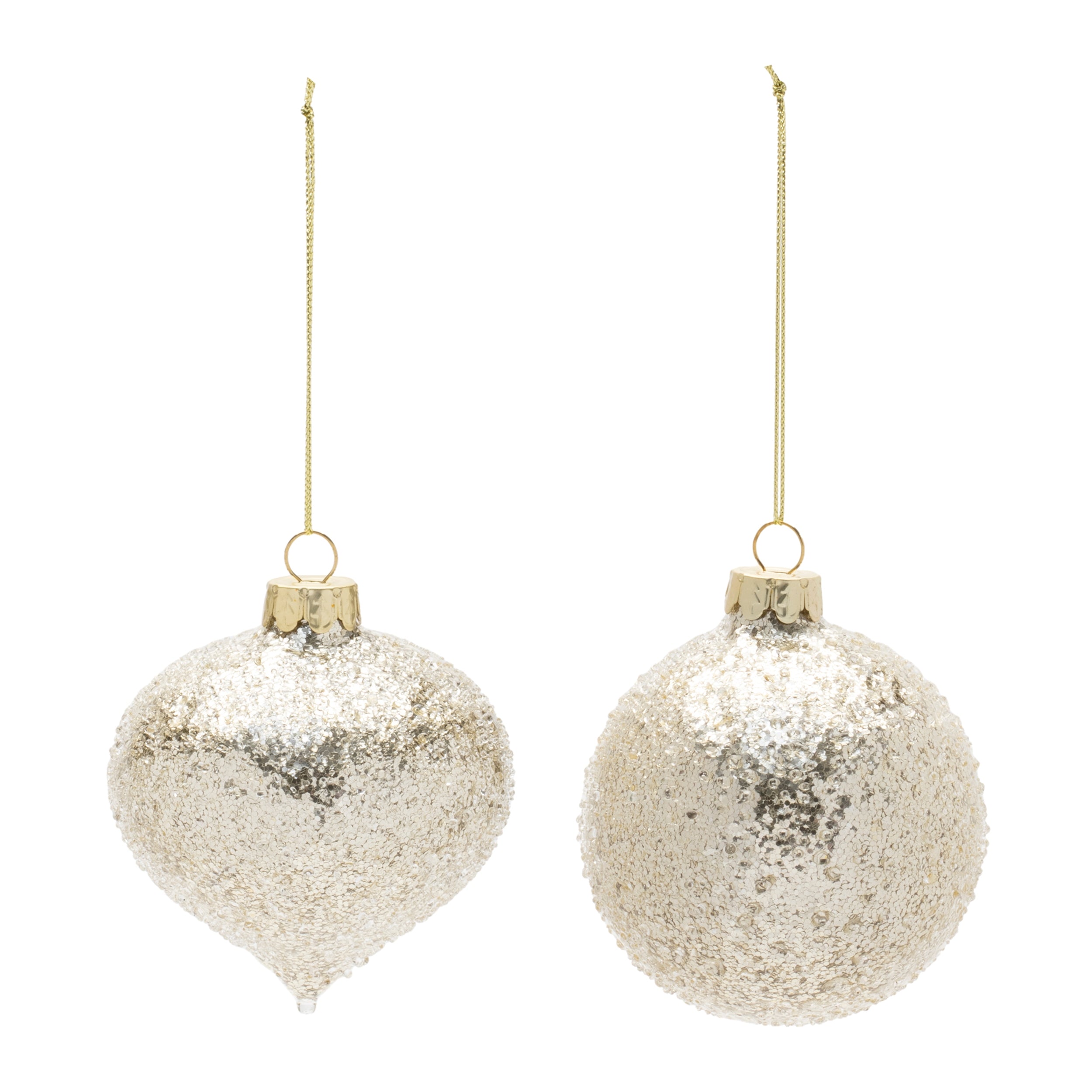 Beaded Glass Ball and Onion Christmas Ornaments - 3.5" - Silver and Gold - 12ct