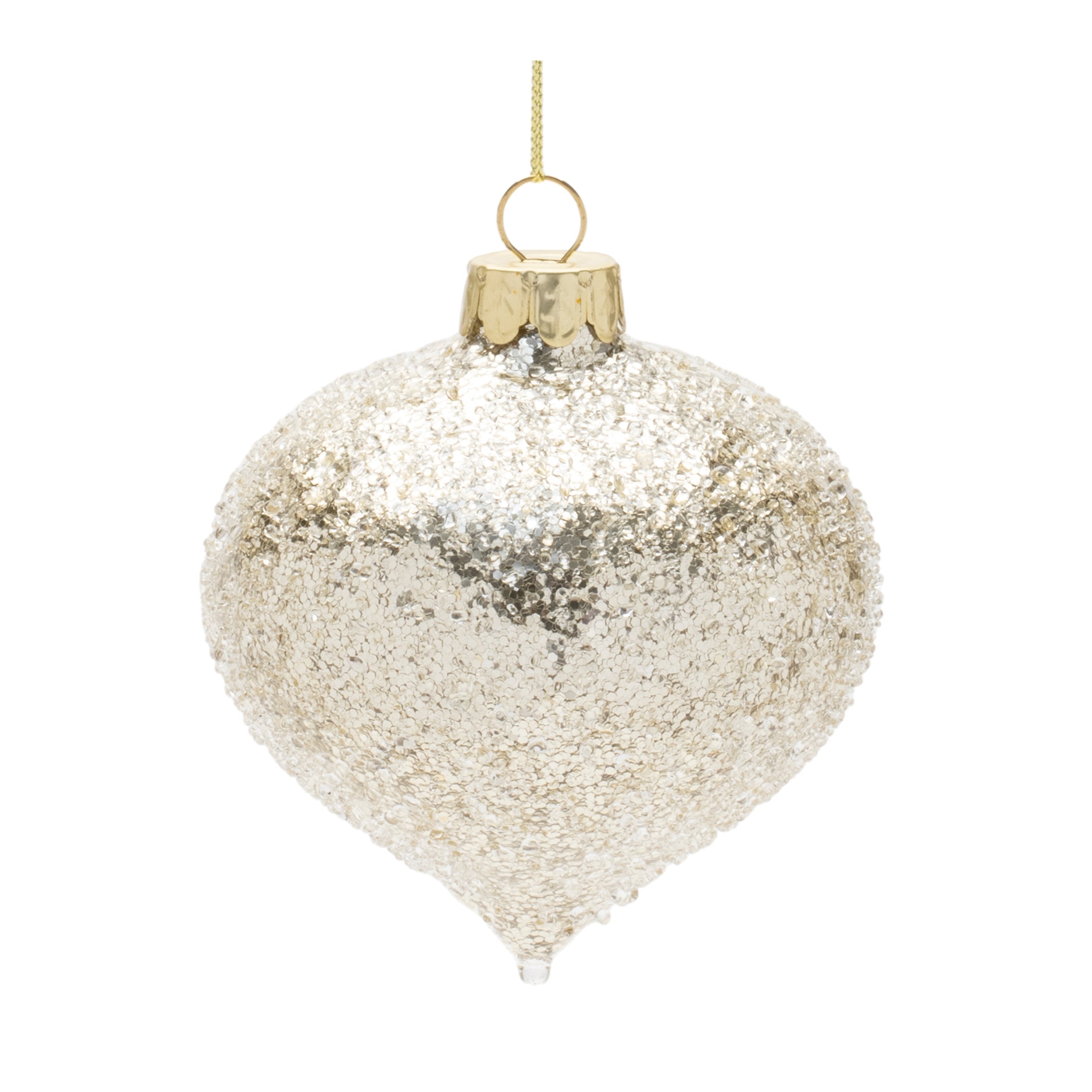 Beaded Glass Ball and Onion Christmas Ornaments - 3.5" - Silver and Gold - 12ct