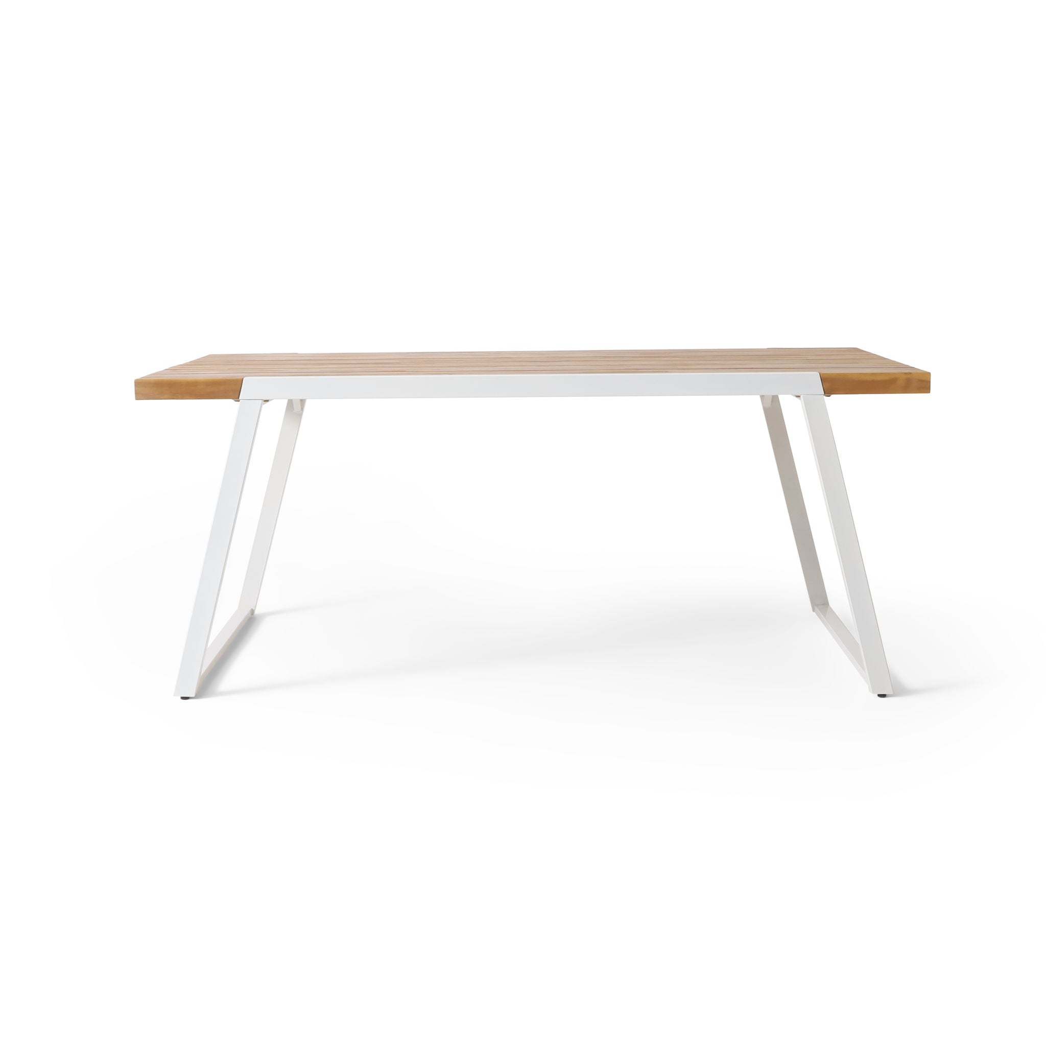 Outdoor Dining Table With Slat Top - Teak / White
