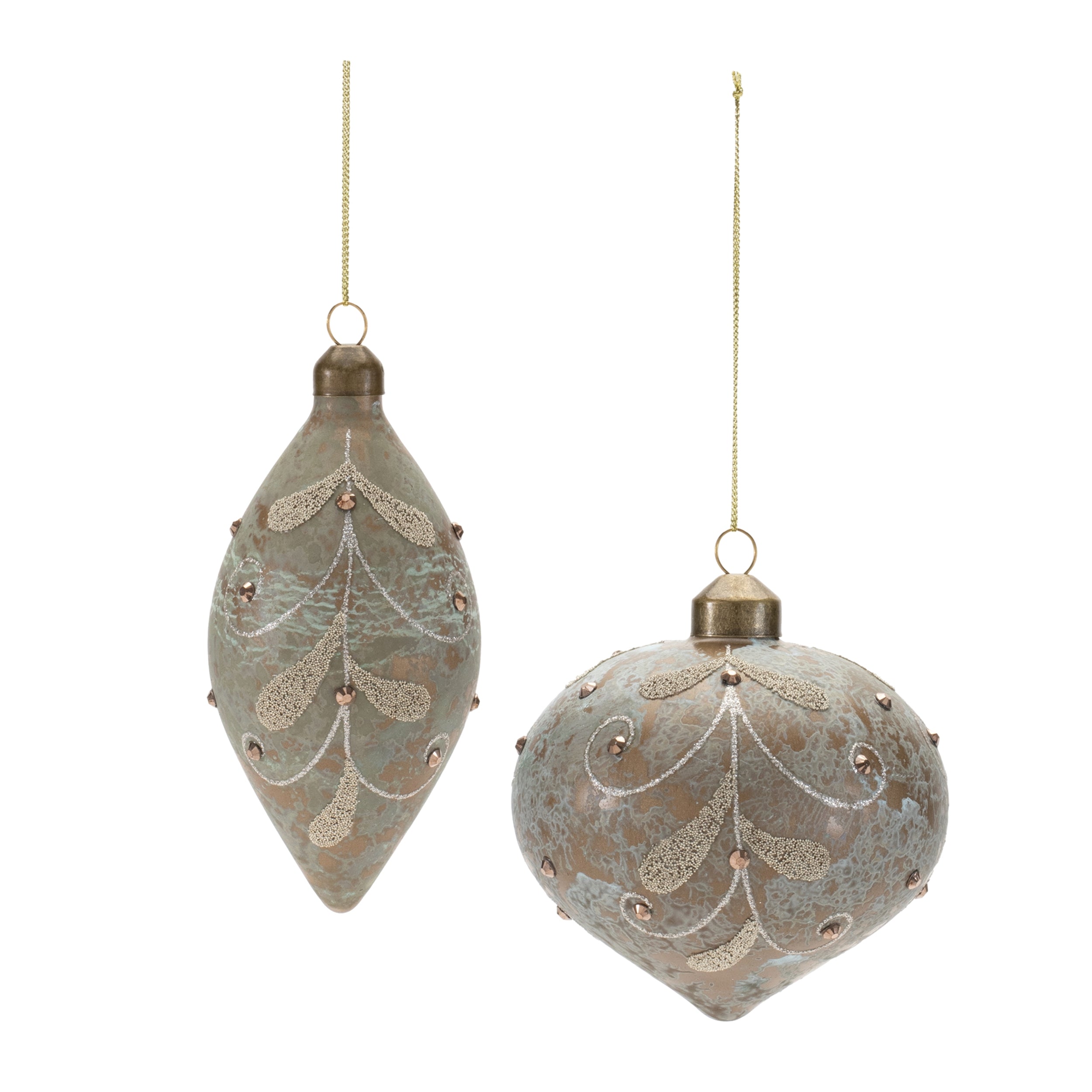 Beaded Glass Ball and Onion Christmas Ornaments - 3.5" - Silver and Gold - 12ct