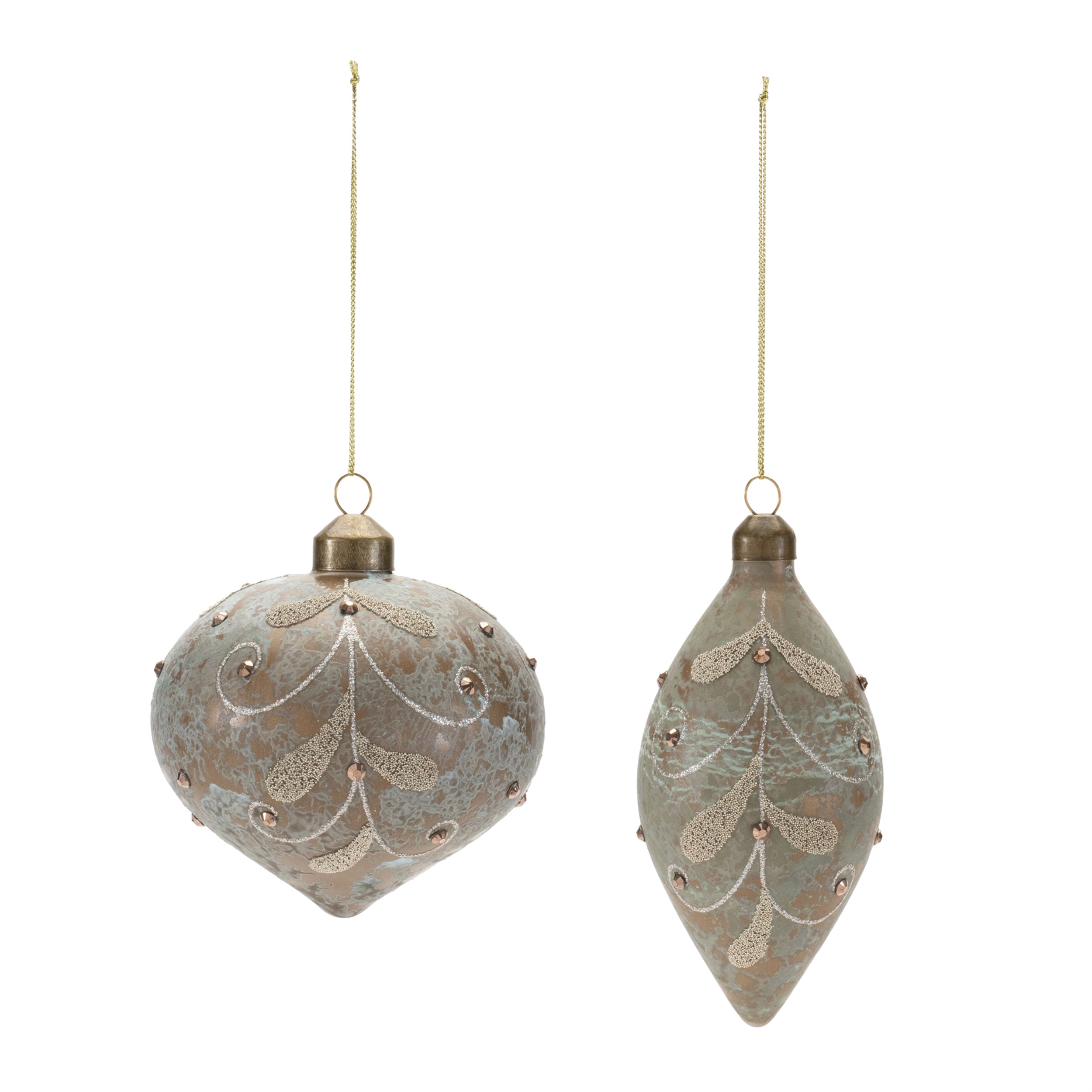 Beaded Glass Ball and Onion Christmas Ornaments - 3.5" - Silver and Gold - 12ct