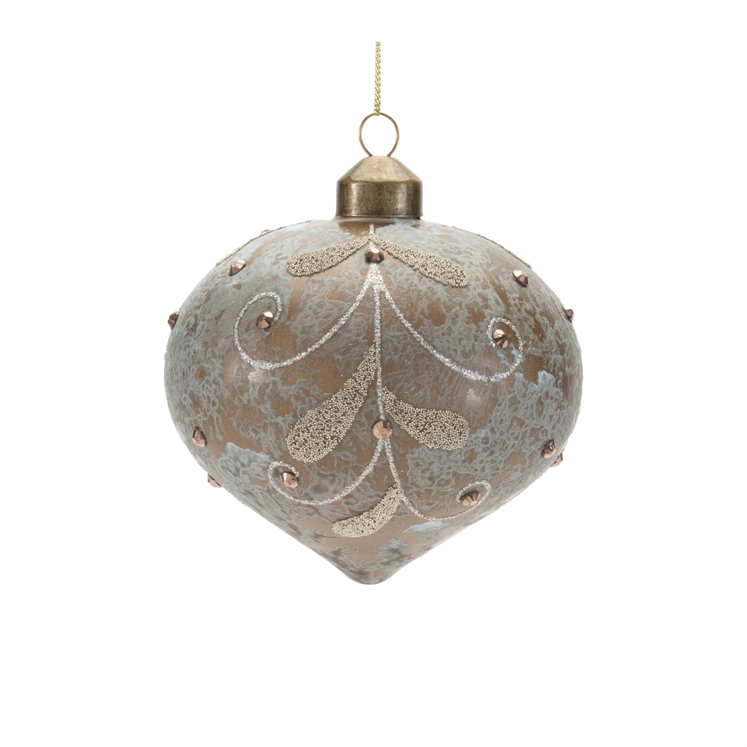 Beaded Glass Ball and Onion Christmas Ornaments - 3.5" - Silver and Gold - 12ct