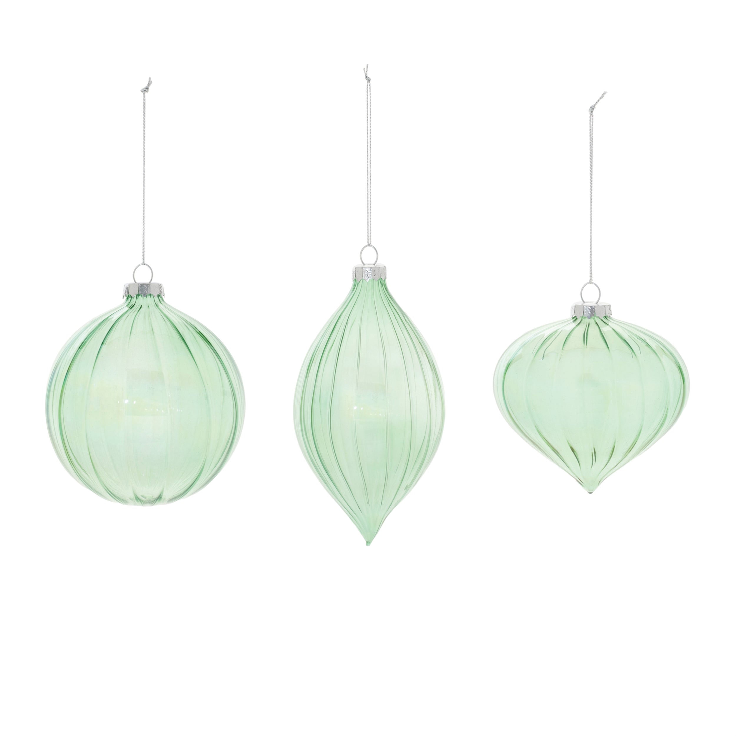 Iridescent Ribbed Glass Ornament (Set of 6)