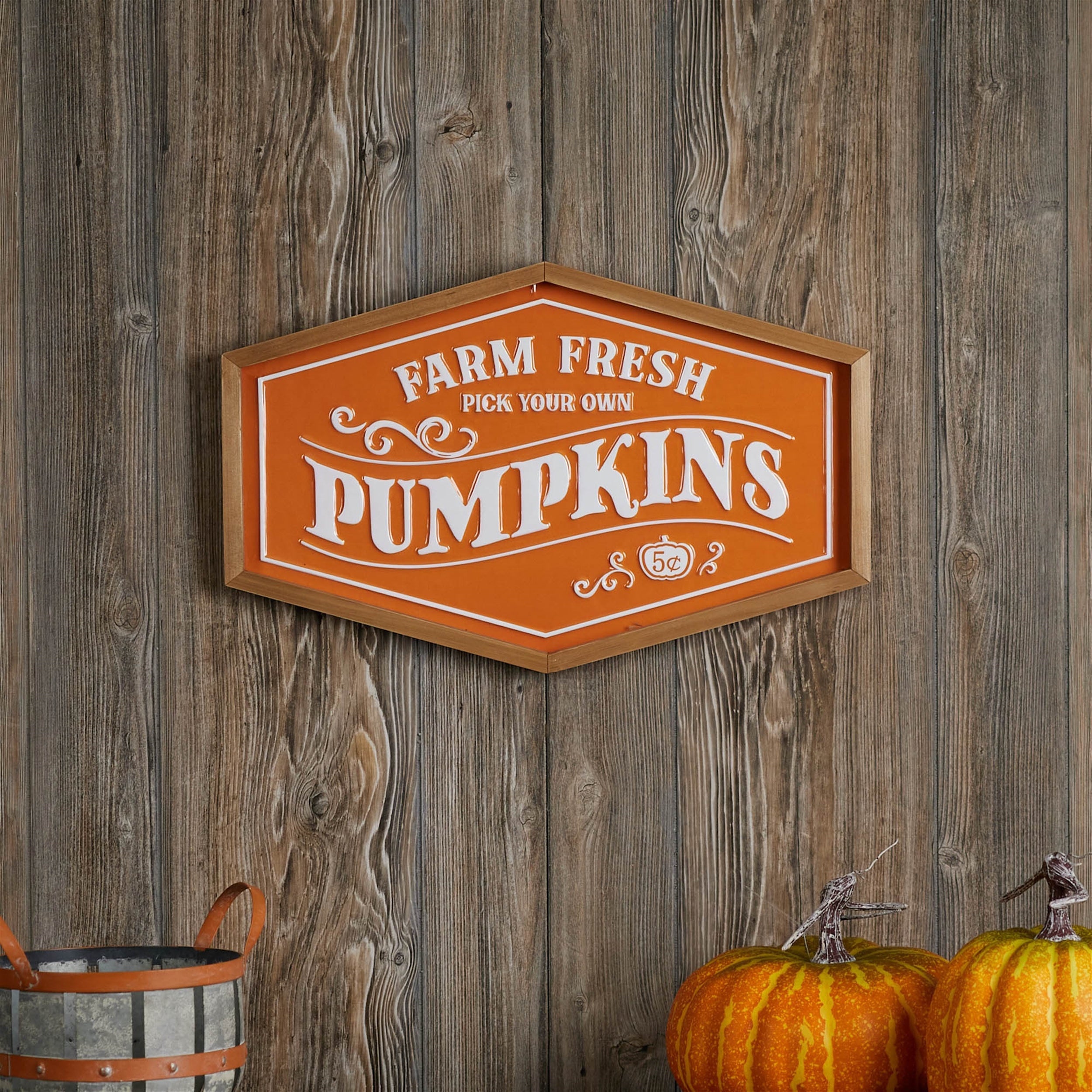 Framed Metal Farm Fresh Pumpkins Sign 19.5"L