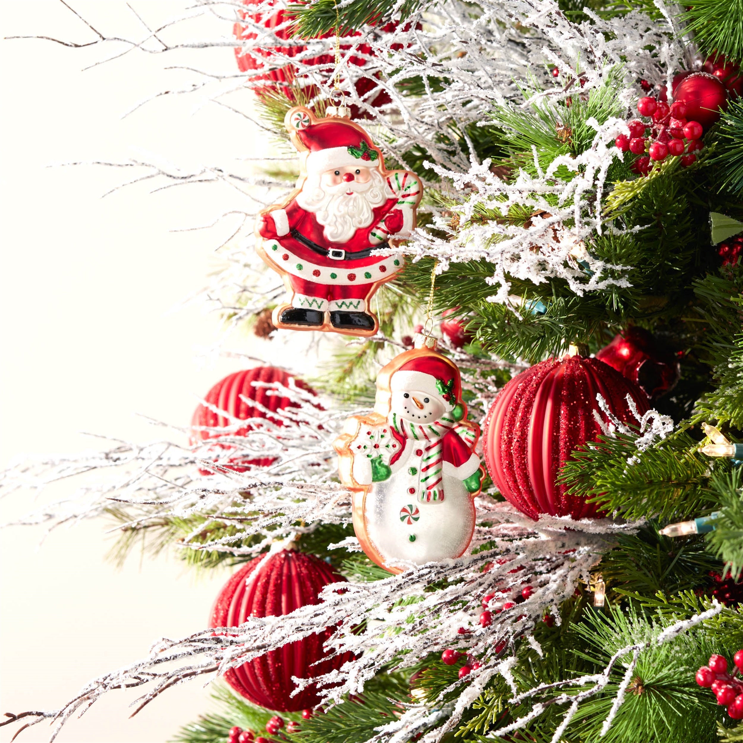 Glass Santa and Snowman Cookie Ornament (Set of 12)