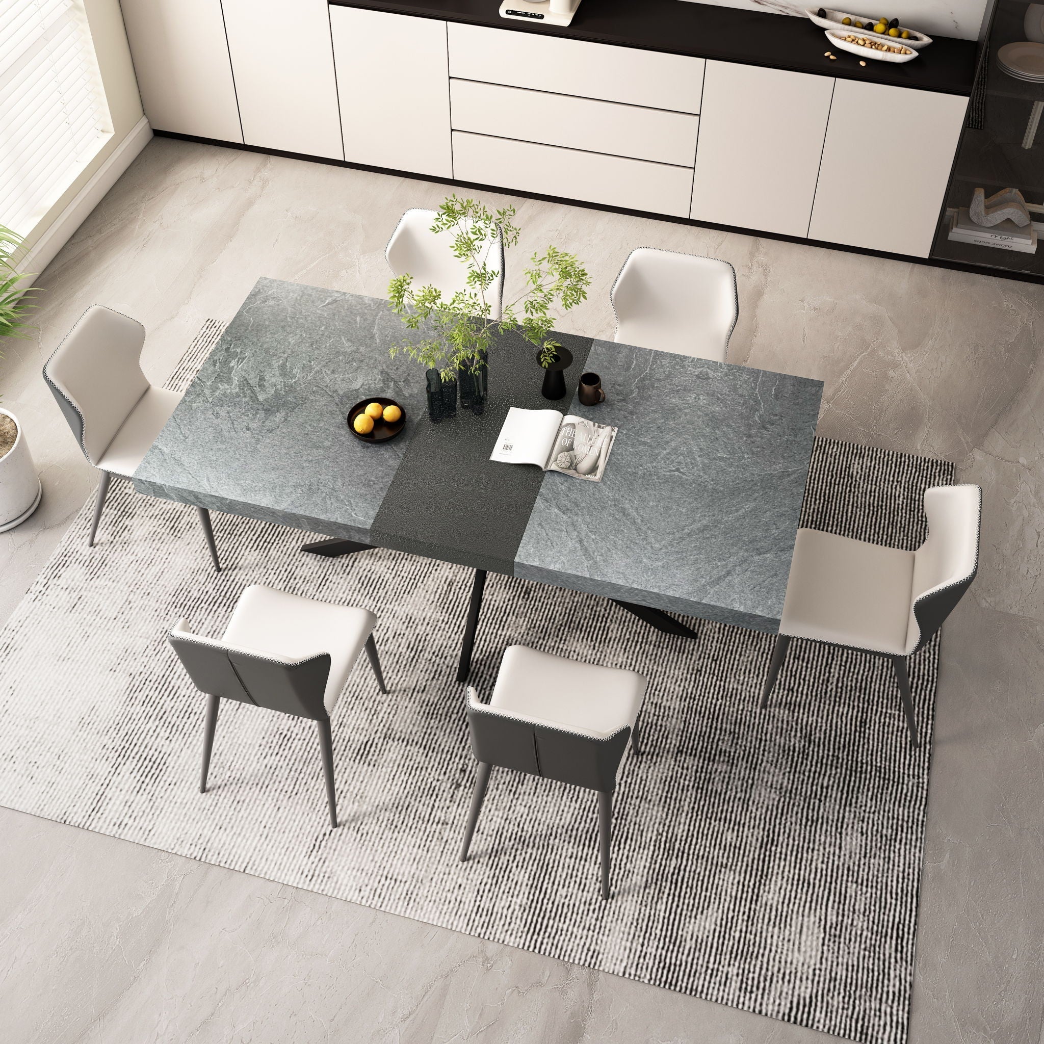 Retro Rectangular Stretch Dining Table With Embossed Center Plate