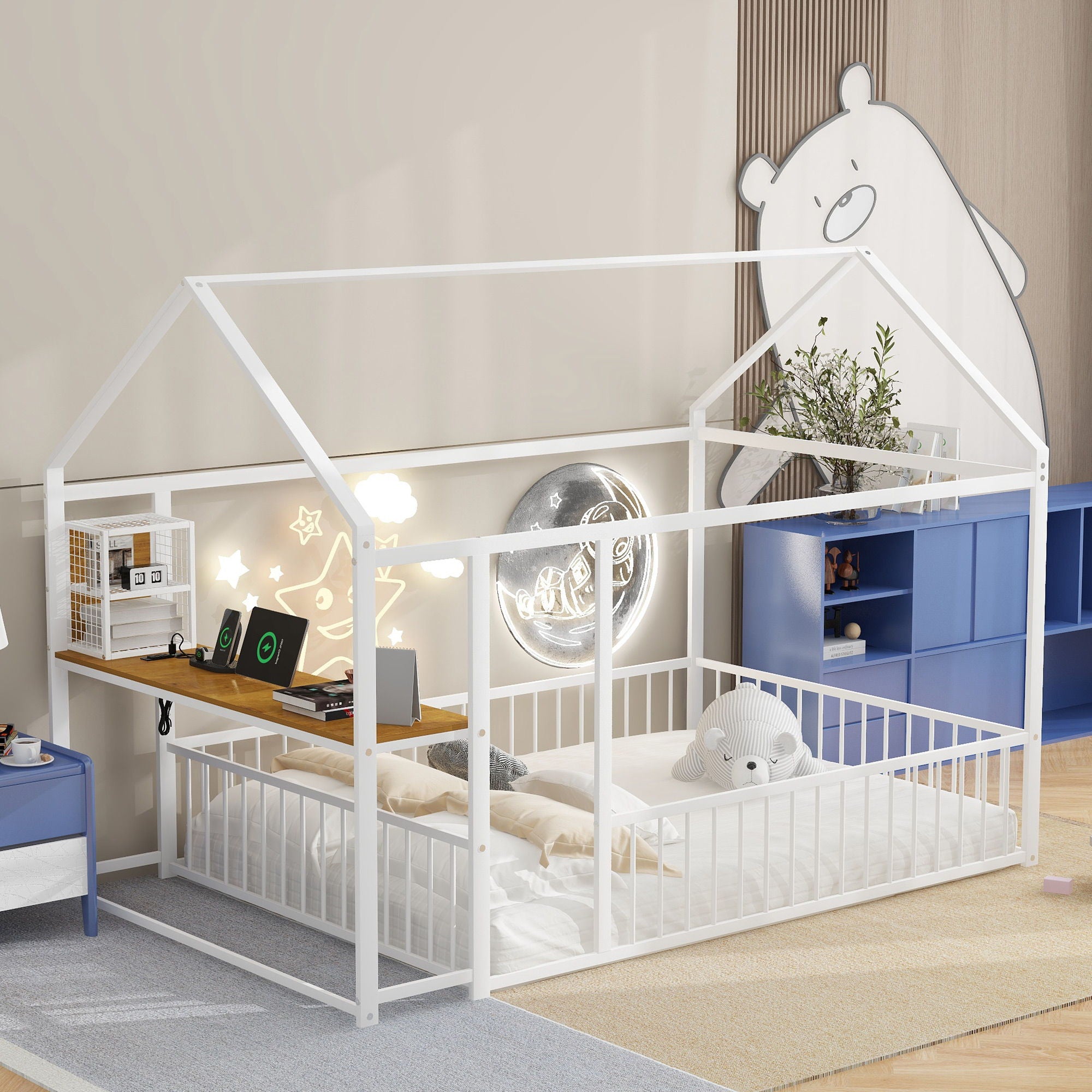 House Frame With Desk, Shelves, Power Outlets And USB Ports