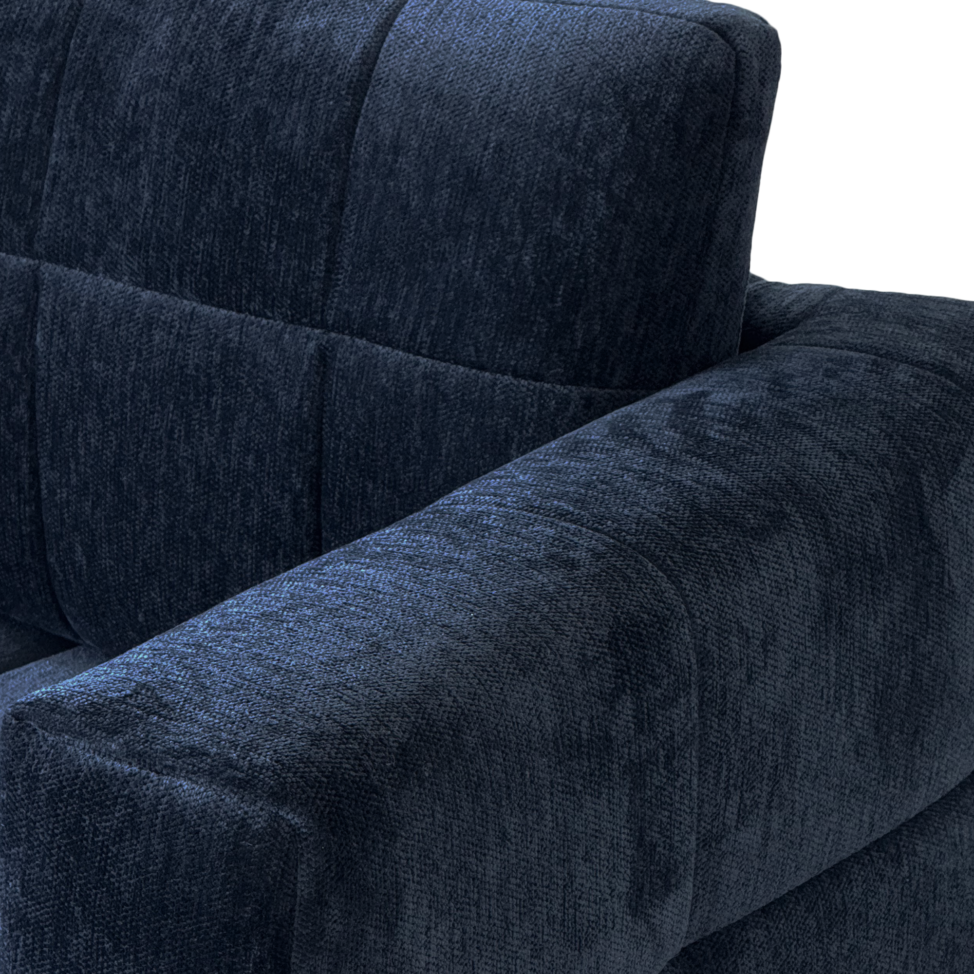Retro Blue Chenille Upholstered 3-Seater Couch with Stainless-Steel Legs