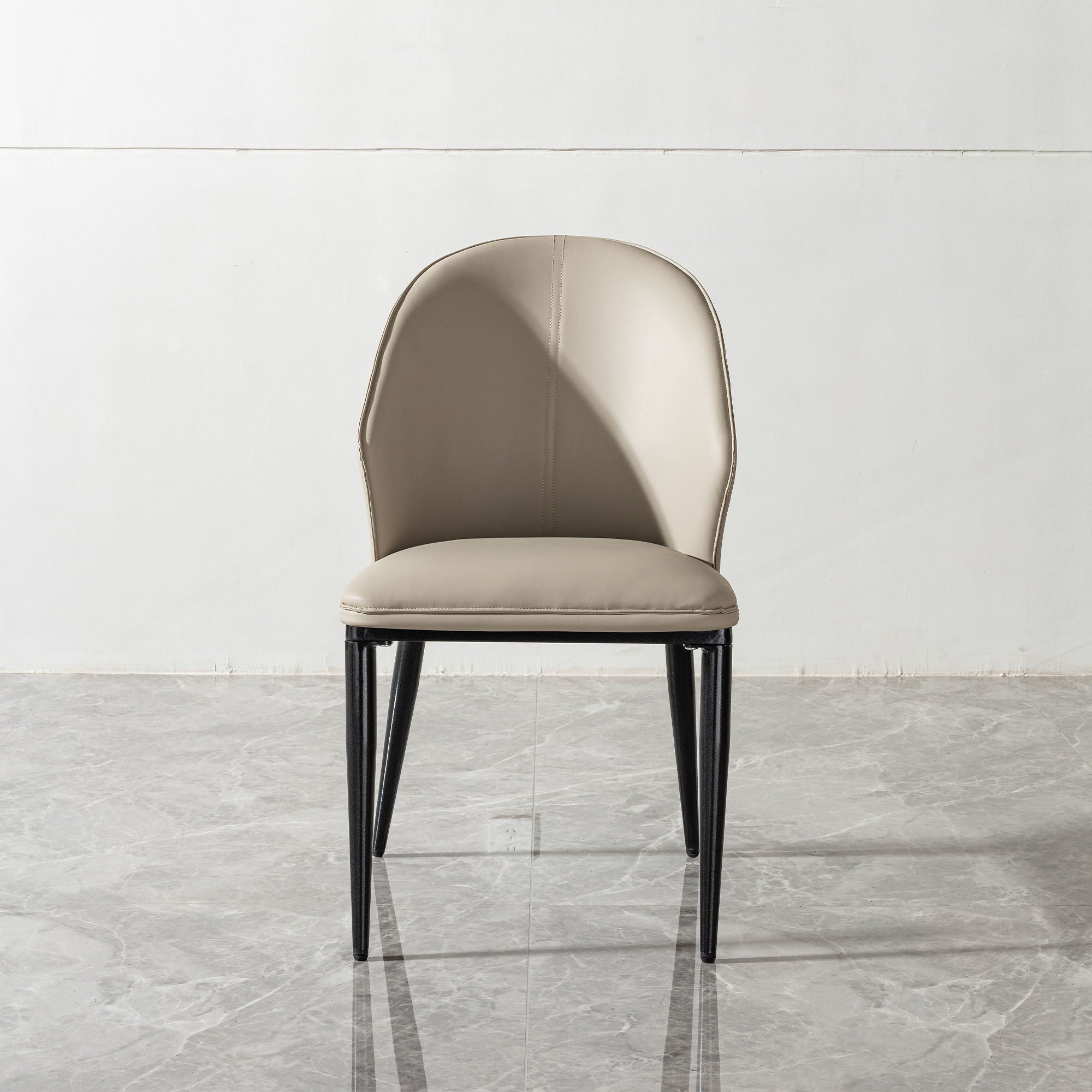 Modern Dining Chair (Set of 2) With Unique Backrest Design Leather - Beige / Black