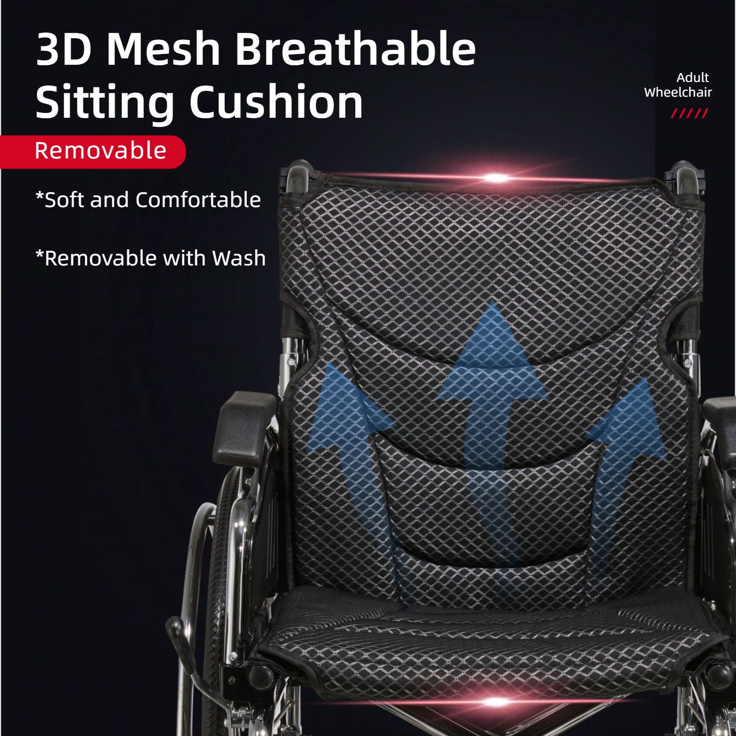 Lightweight Wheelchair Foldable For Adults, Manual Transport Chair With Double Brakes