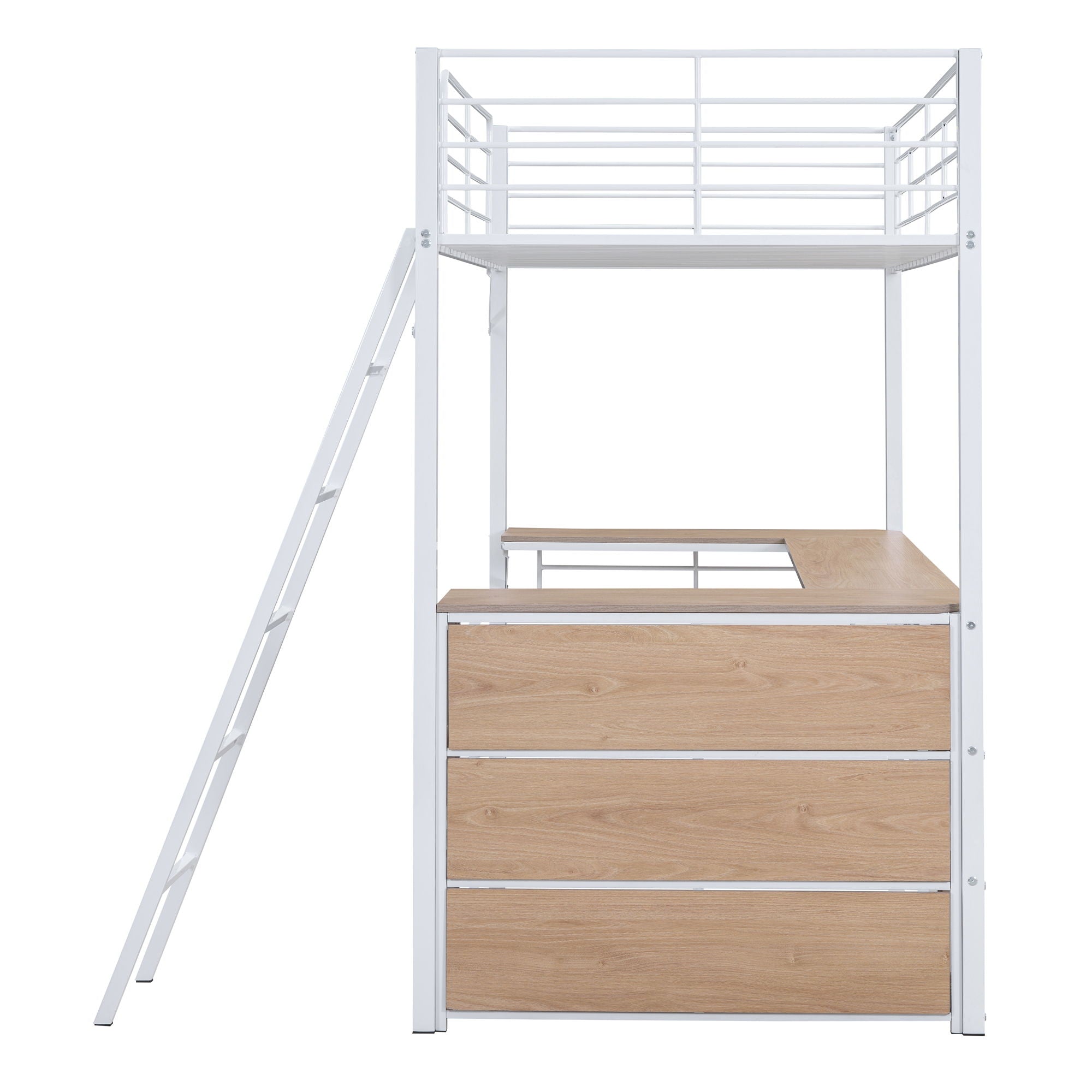 Loft Bed & 3 Layers Of Shelves And L-Shaped Desk