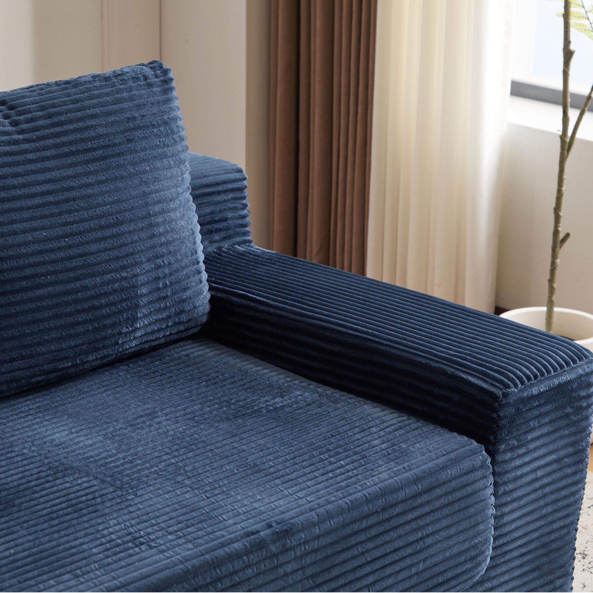 Loveseat Sofa, Comfortable Deep Seat Sofa Bed, Modern Small Corduroy Couch For Living Room Bedroom,Reversible Cushion With Pillows,No Assembly Required, Dark Blue