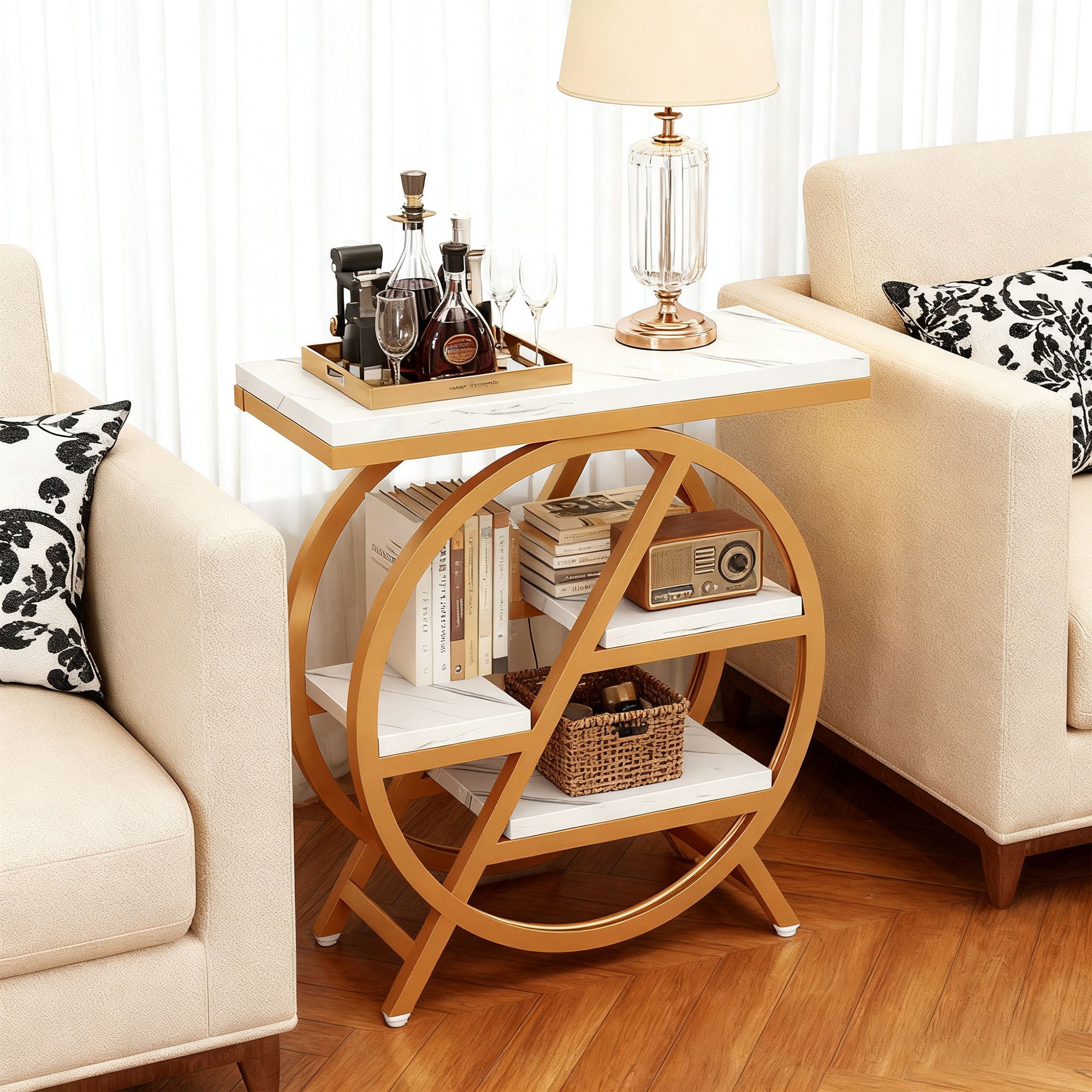 Modern Narrow End Table With 3 Tier Shelves