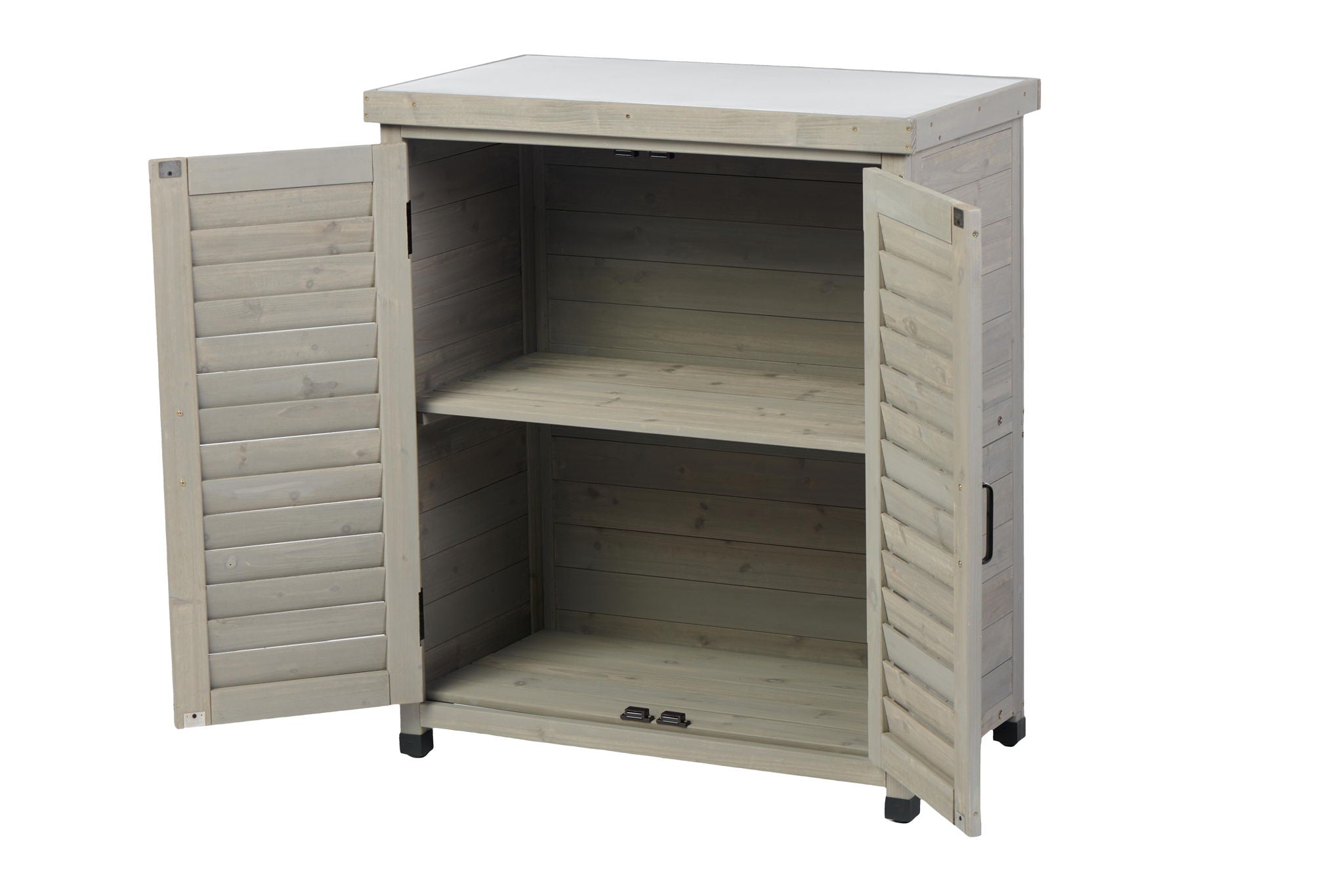 Potting Bench With Storage Cabinet And Metal Table Top For Outdoor