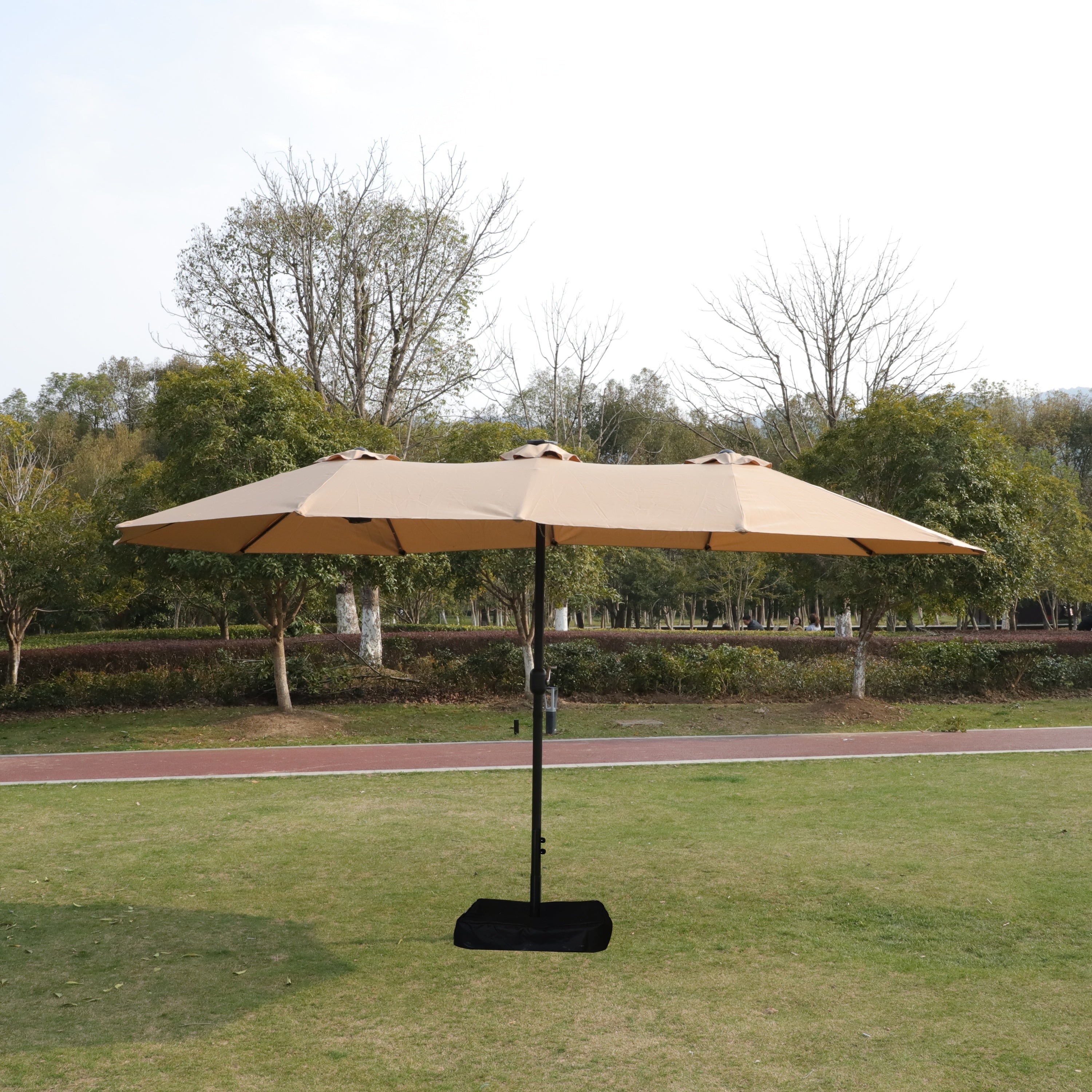 15x9ft Large Double-Sided Rectangular Outdoor Patio Market Umbrella - Taupe
