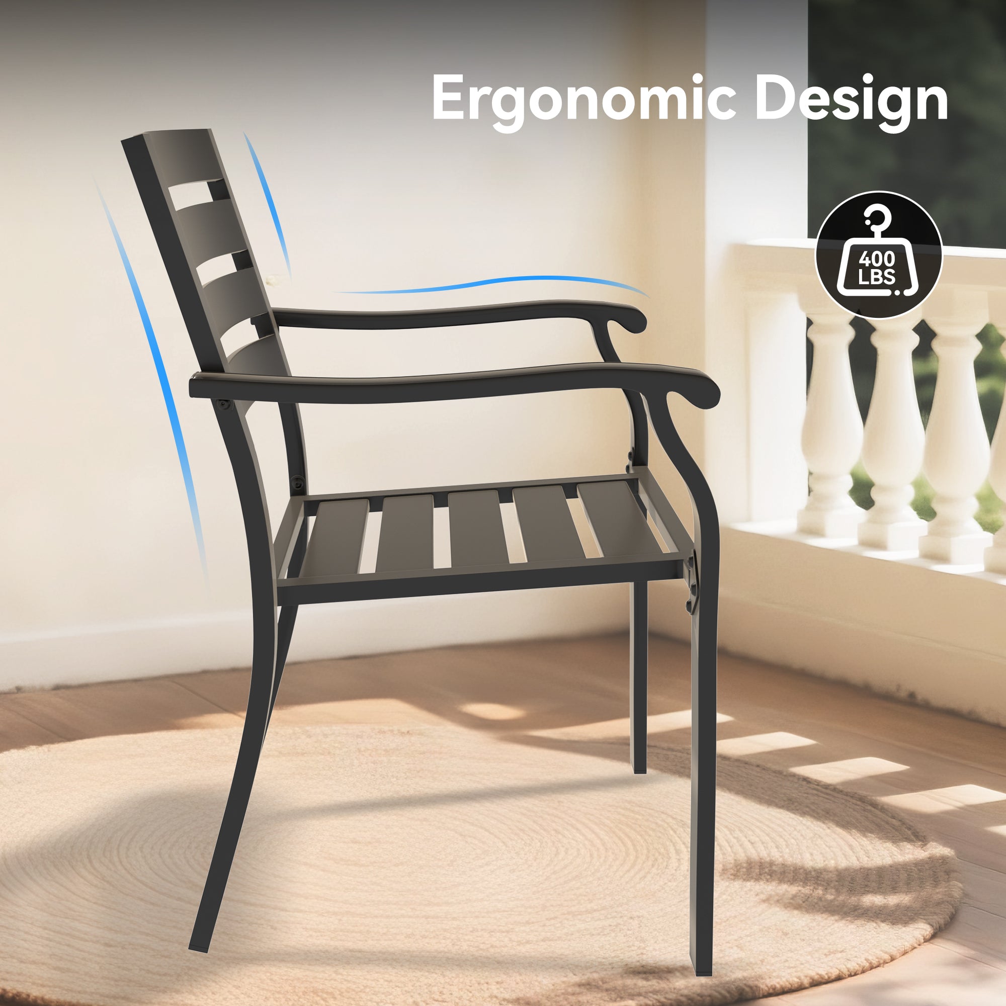 VRSHWO Iron Terrace Dining Chairs Set of 2 - Black