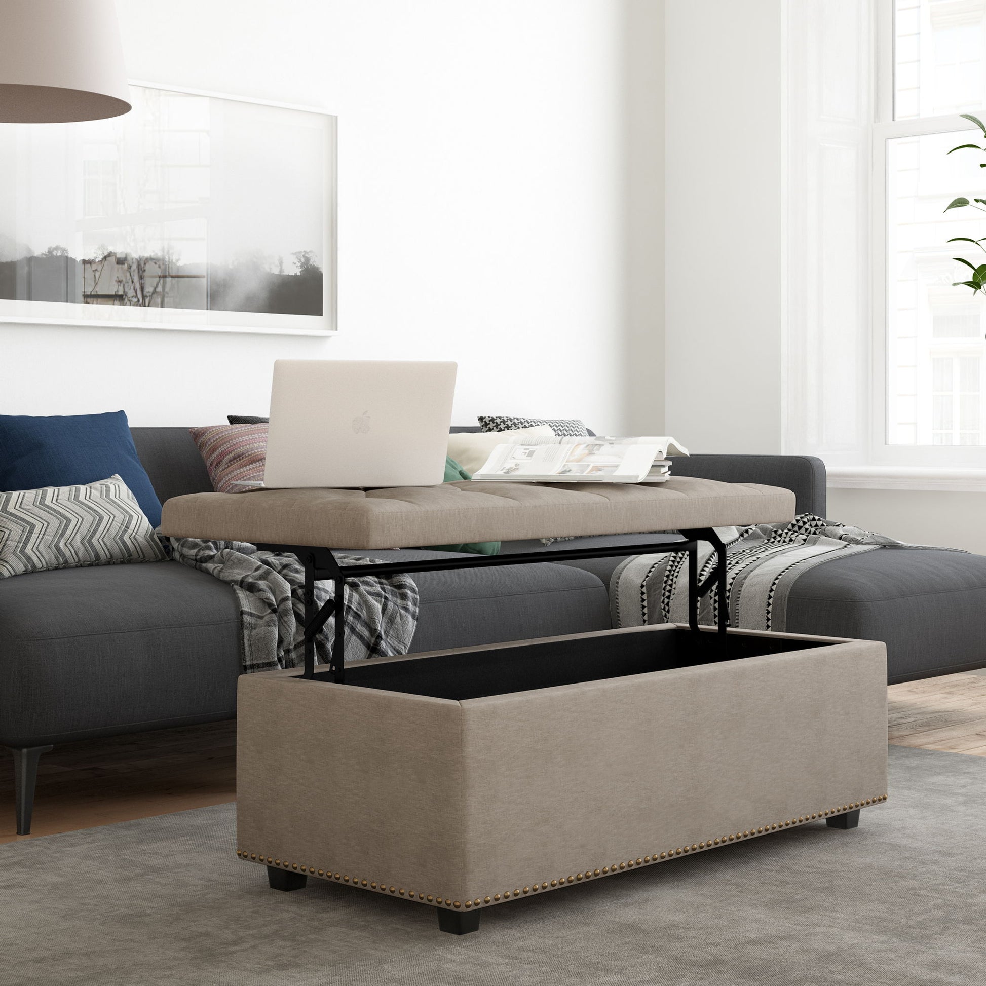 Hamilton - Upholstered Lift Top Rectangular Storage Ottoman - Best Buy Furniture