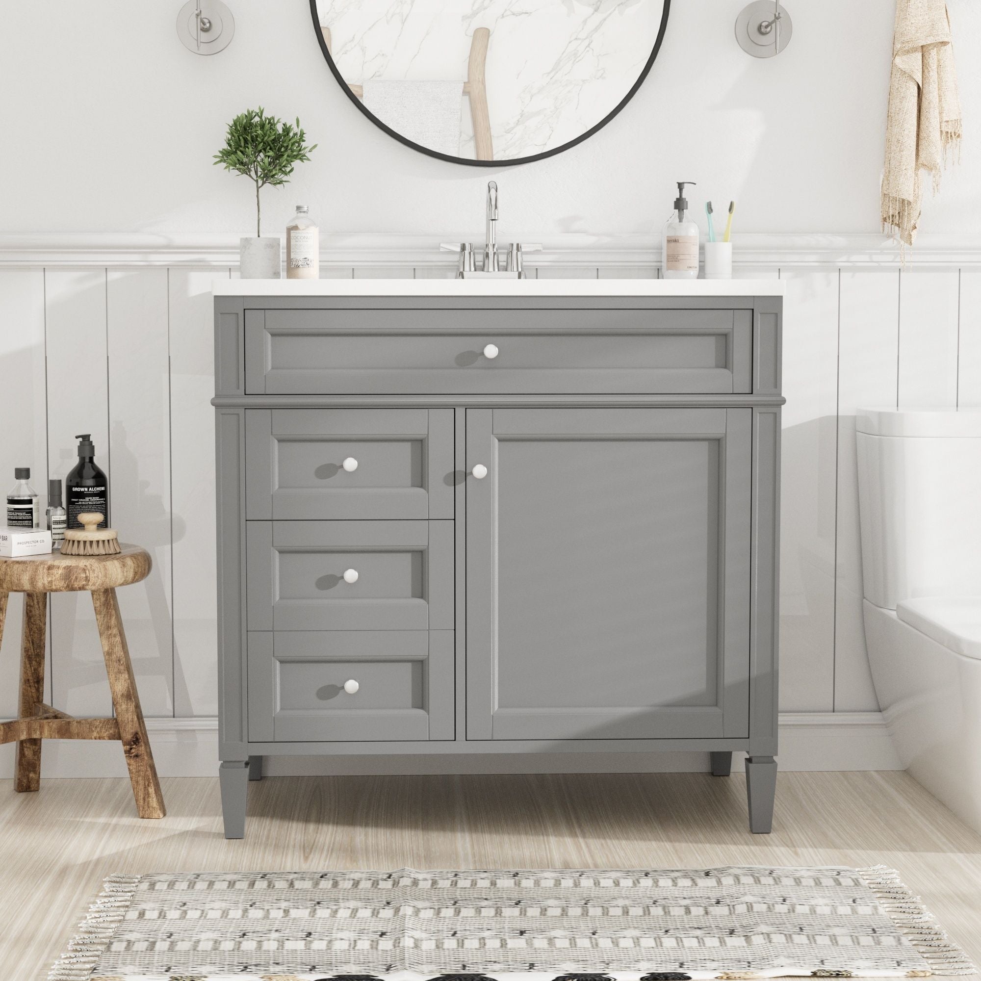 Bathroom Vanity With Top Sink, 2 Drawers And Tip Out Drawer