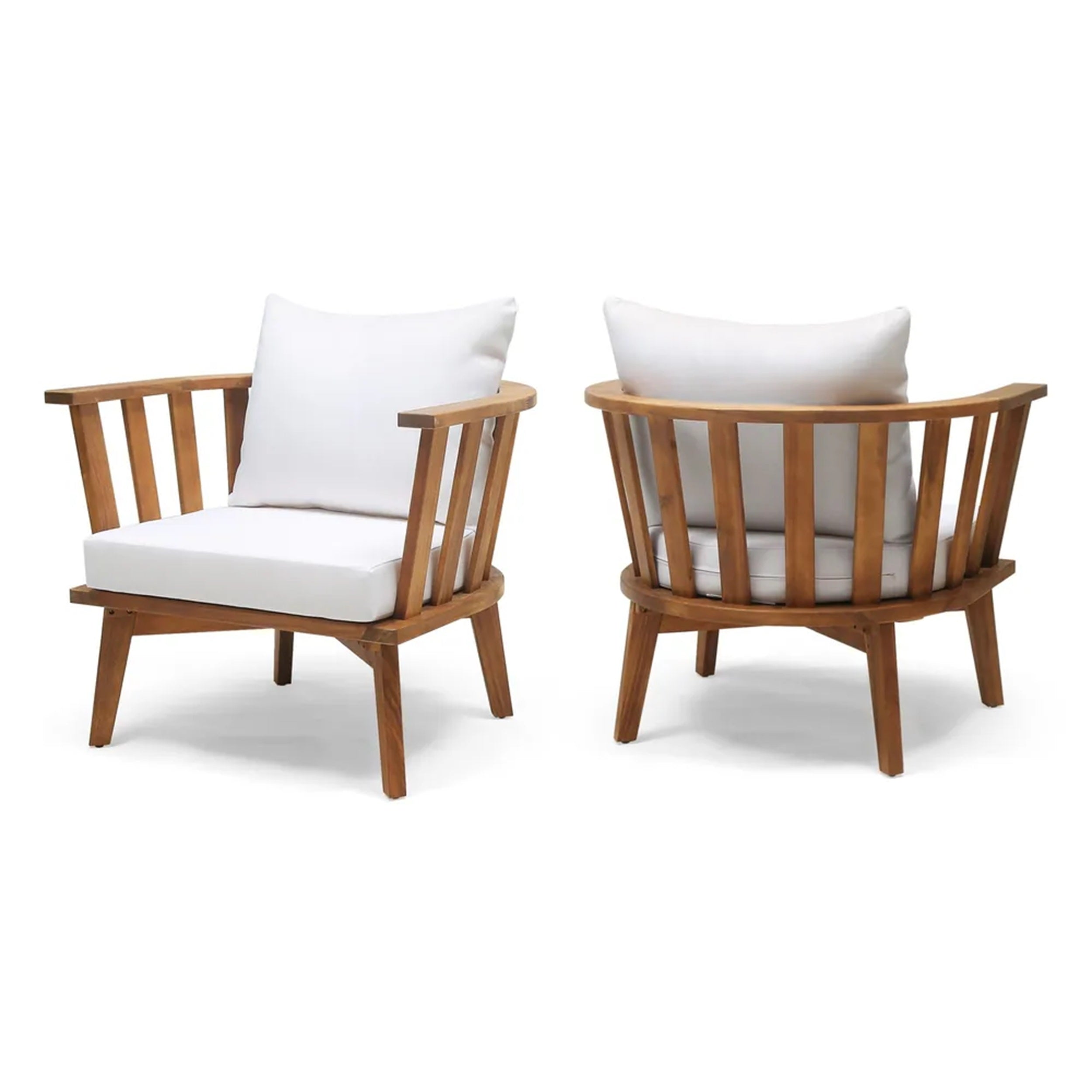 Set of 2 Outdoor Acacia Wood Patio Club Chairs