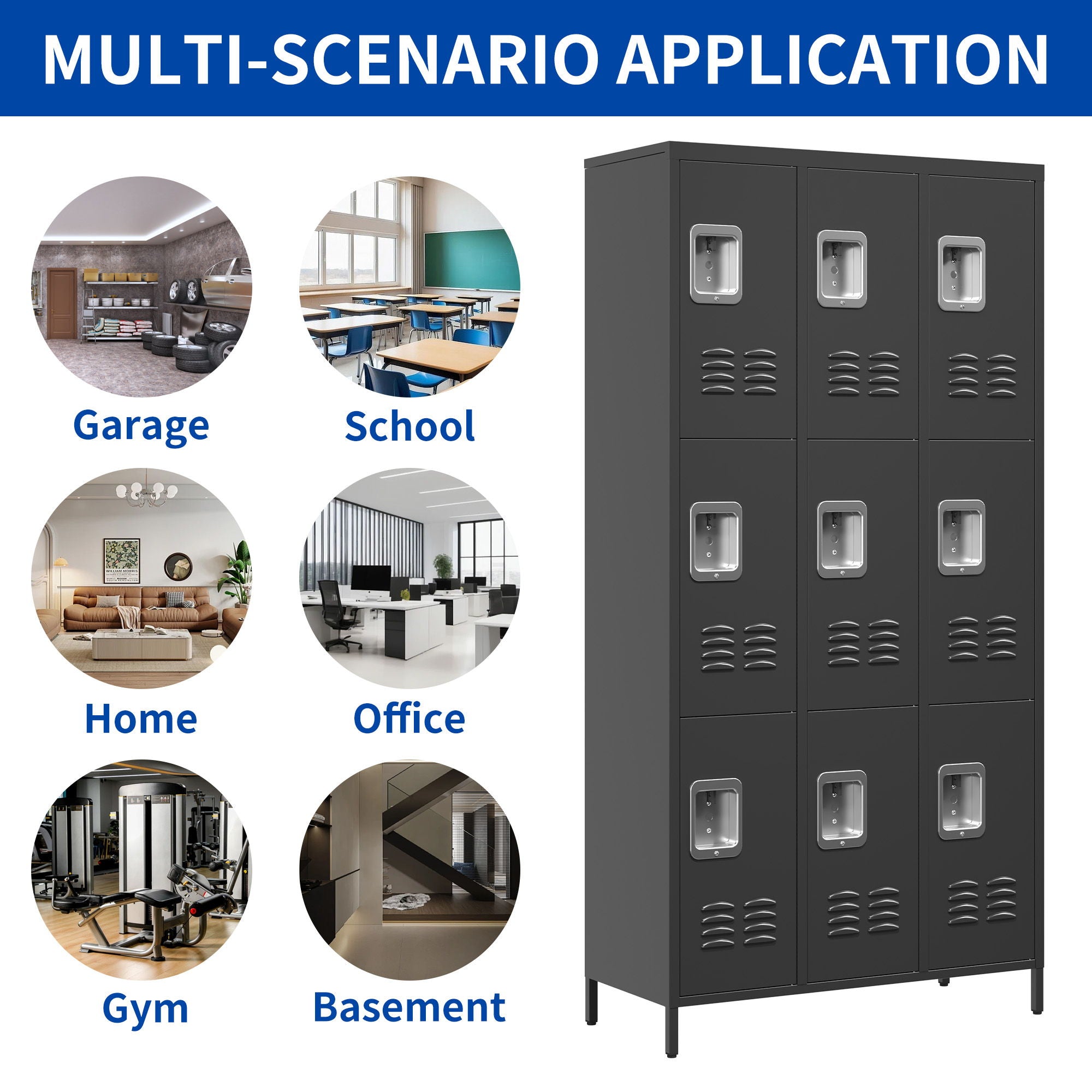 12 Door Lockers With Lock For Secure Storage - Black
