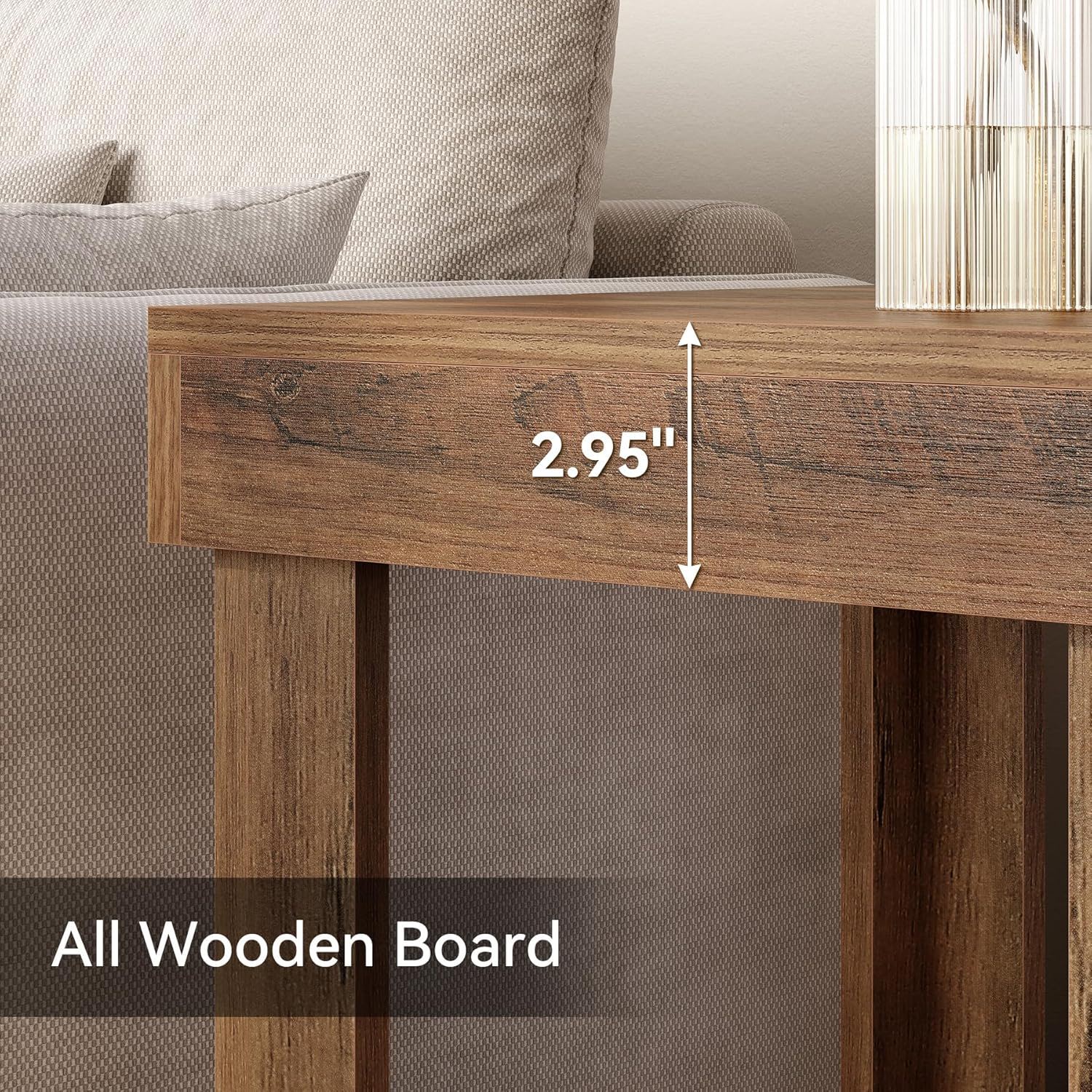 2 Tier End Table With Open Shelves, Compact Square Side Table For Living Room - Natural Wood