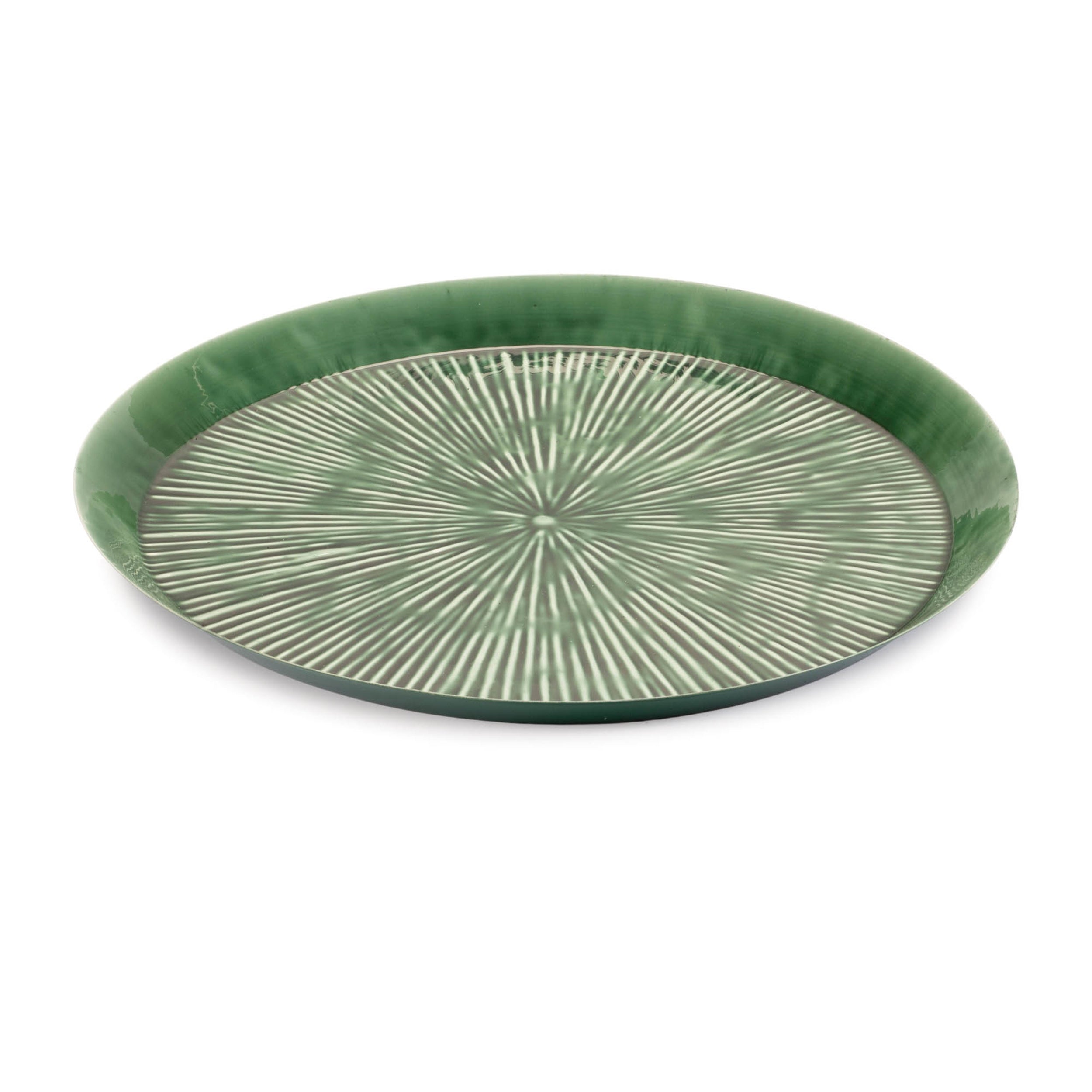 Round Etched Metal Tray 13.5"D
