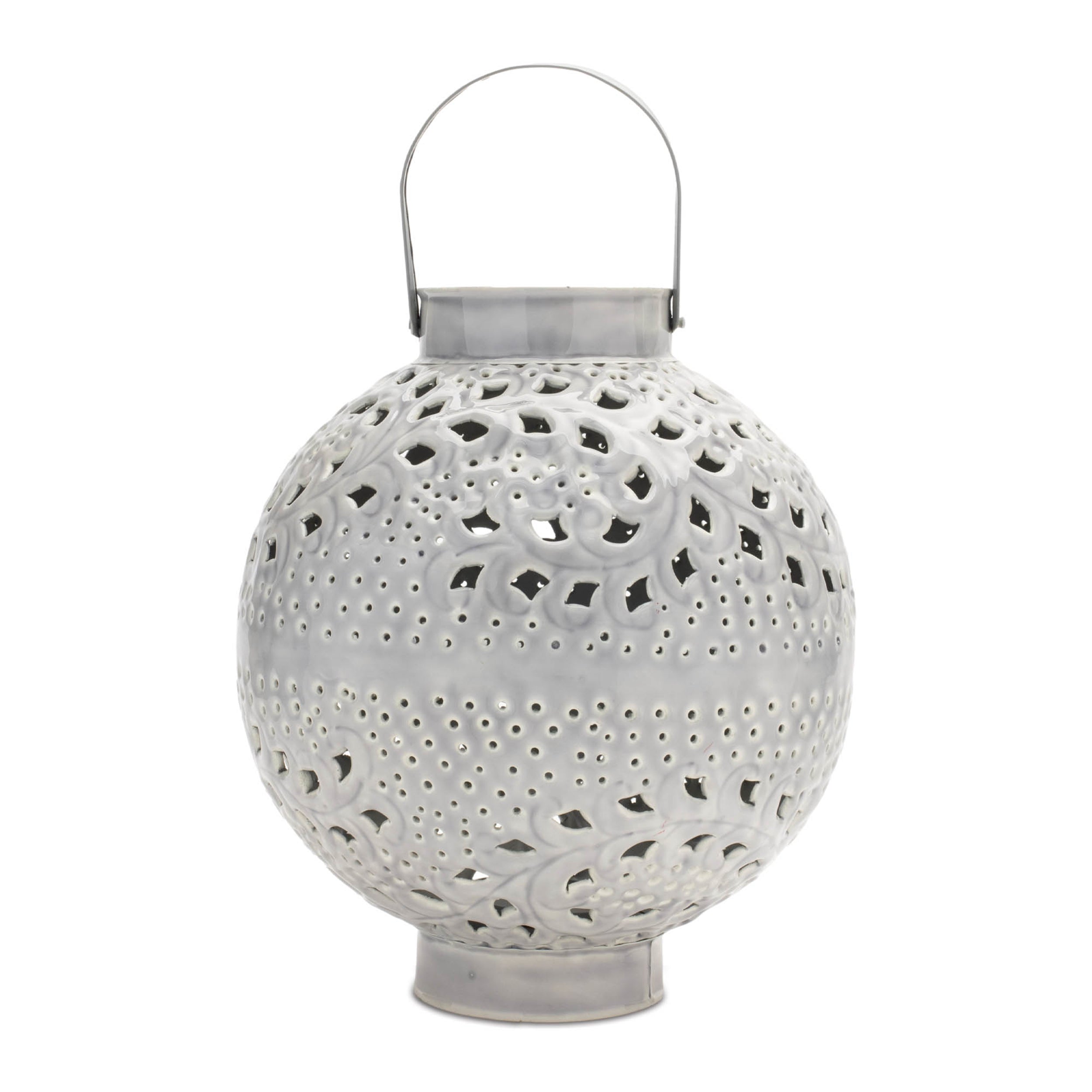Punched metal candle lantern 11"h