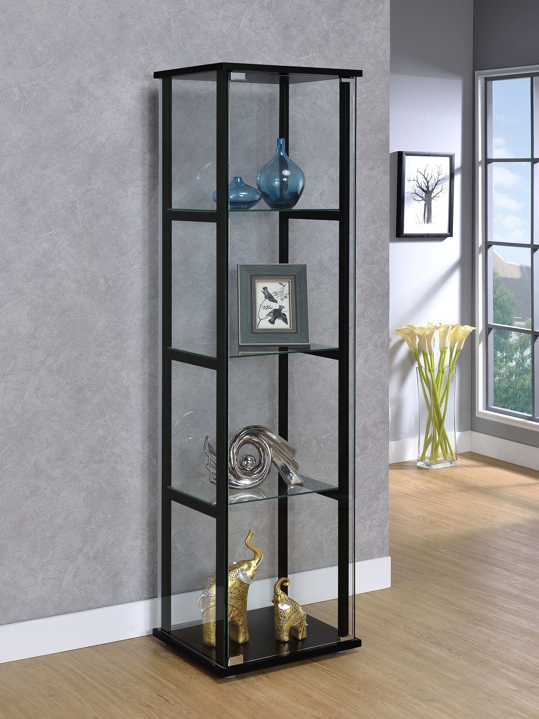 Cyclamen 4-shelf Clear Glass Curio Display Cabinet Black-CoasterEveryday