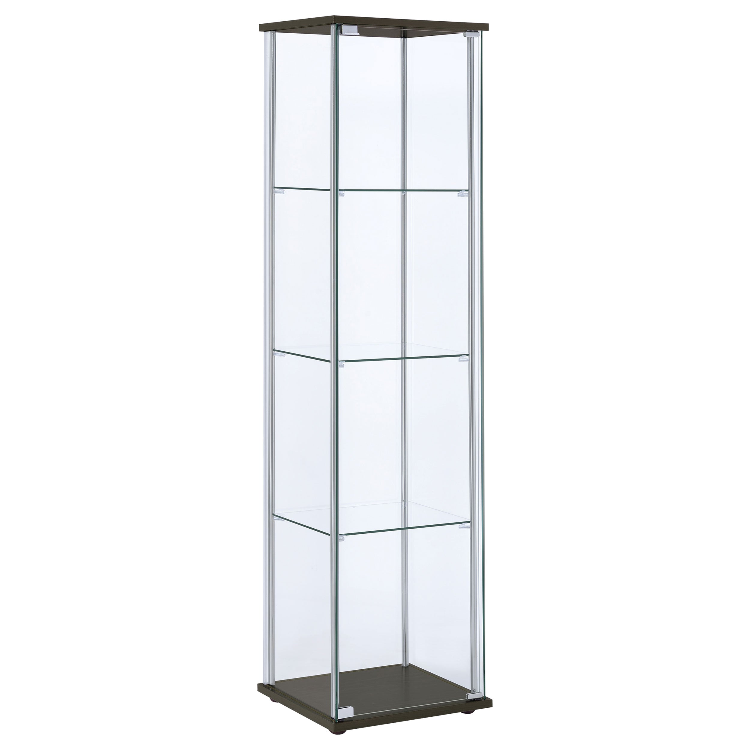 Bellatrix 3-shelf Clear Glass Curio Cabinet Cappuccino-CoasterEveryday
