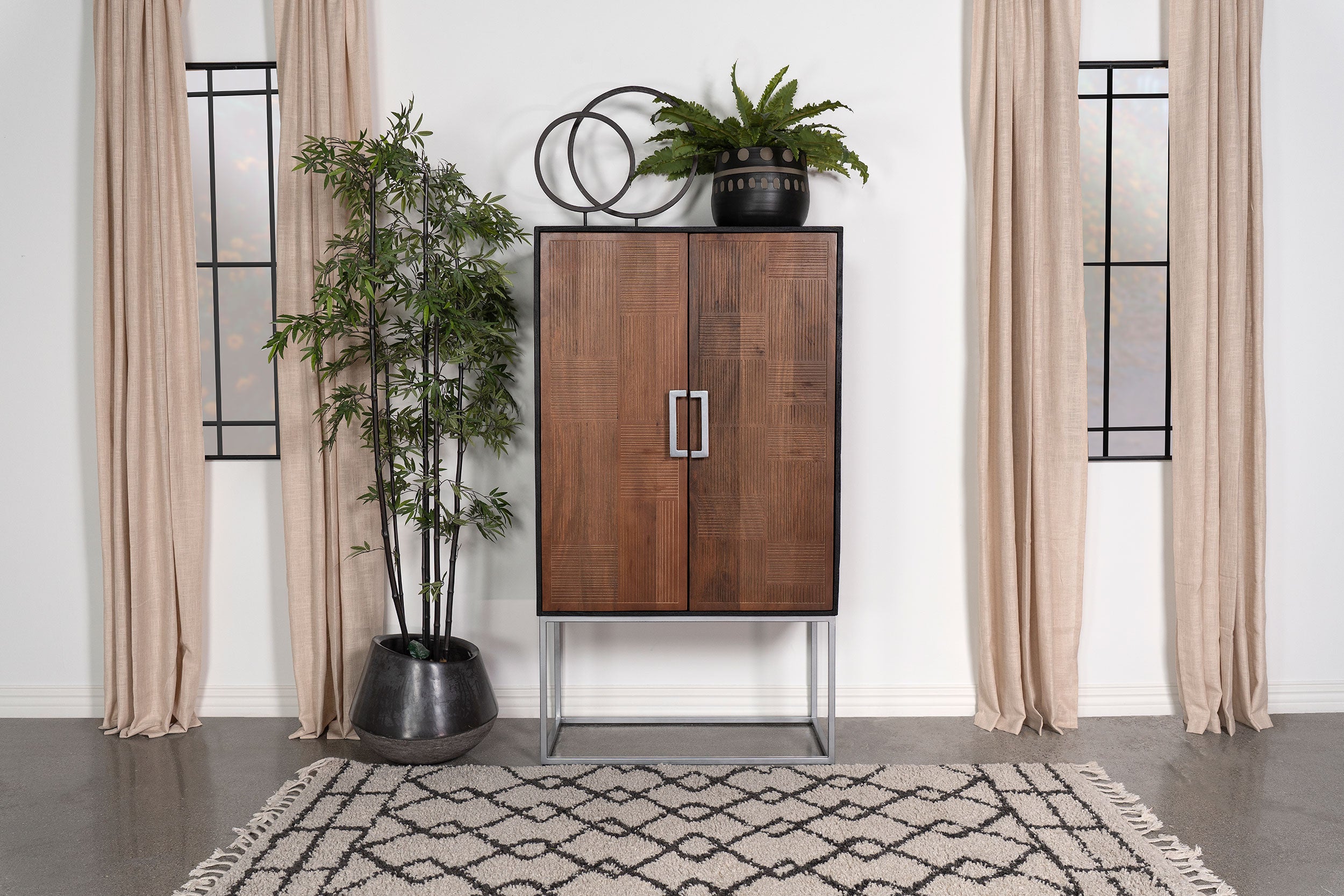 Borman 2-door Home Bar Cabinet Wine Storage Walnut and Black-
