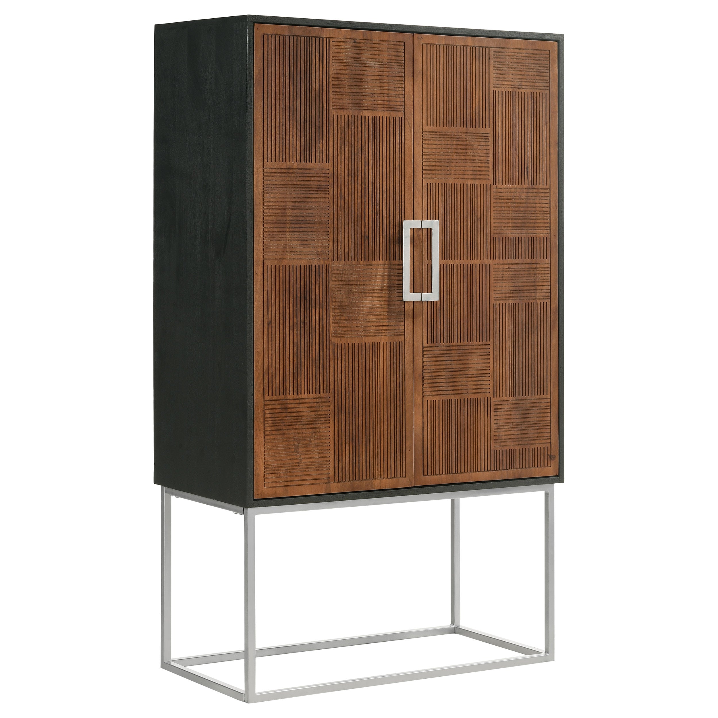 Borman 2-door Home Bar Cabinet Wine Storage Walnut and Black-