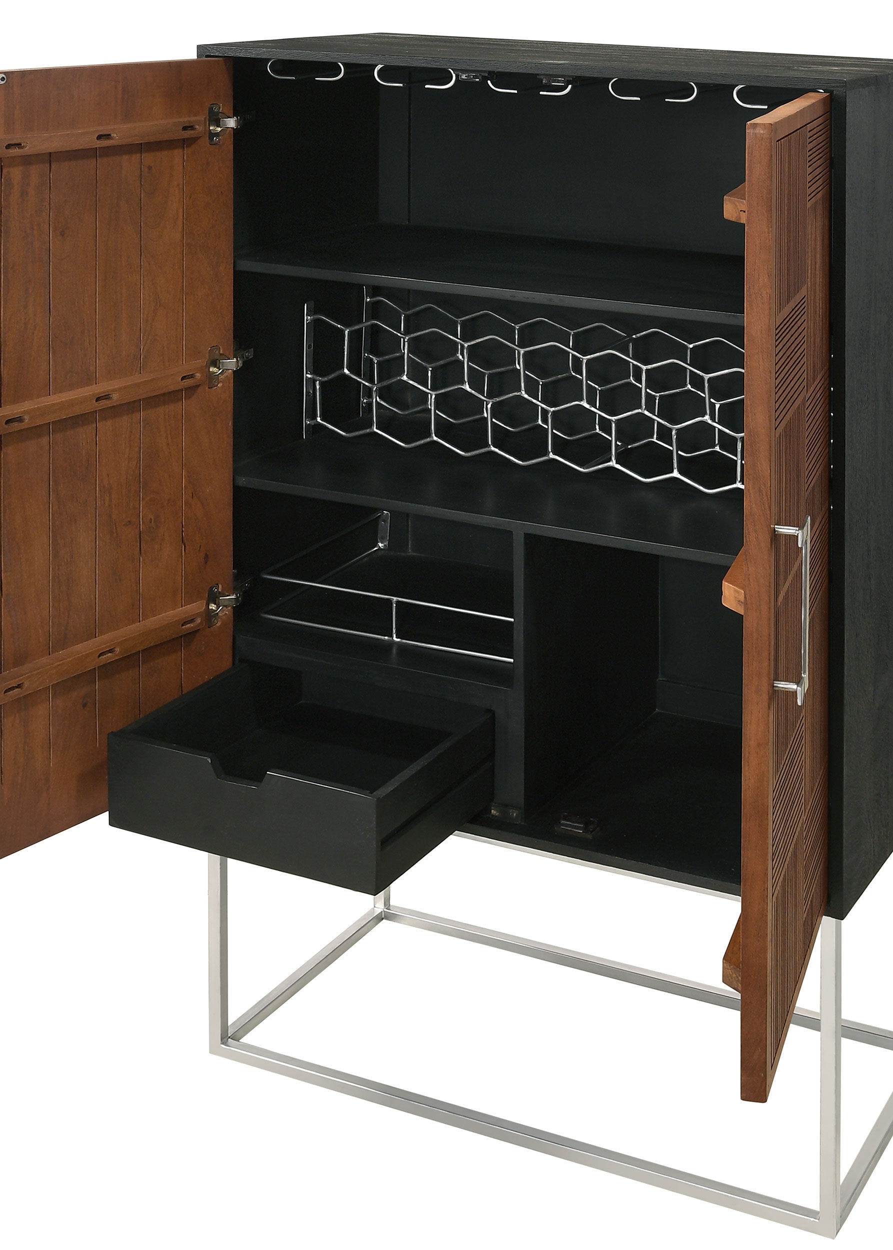 Borman 2-door Home Bar Cabinet Wine Storage Walnut and Black-