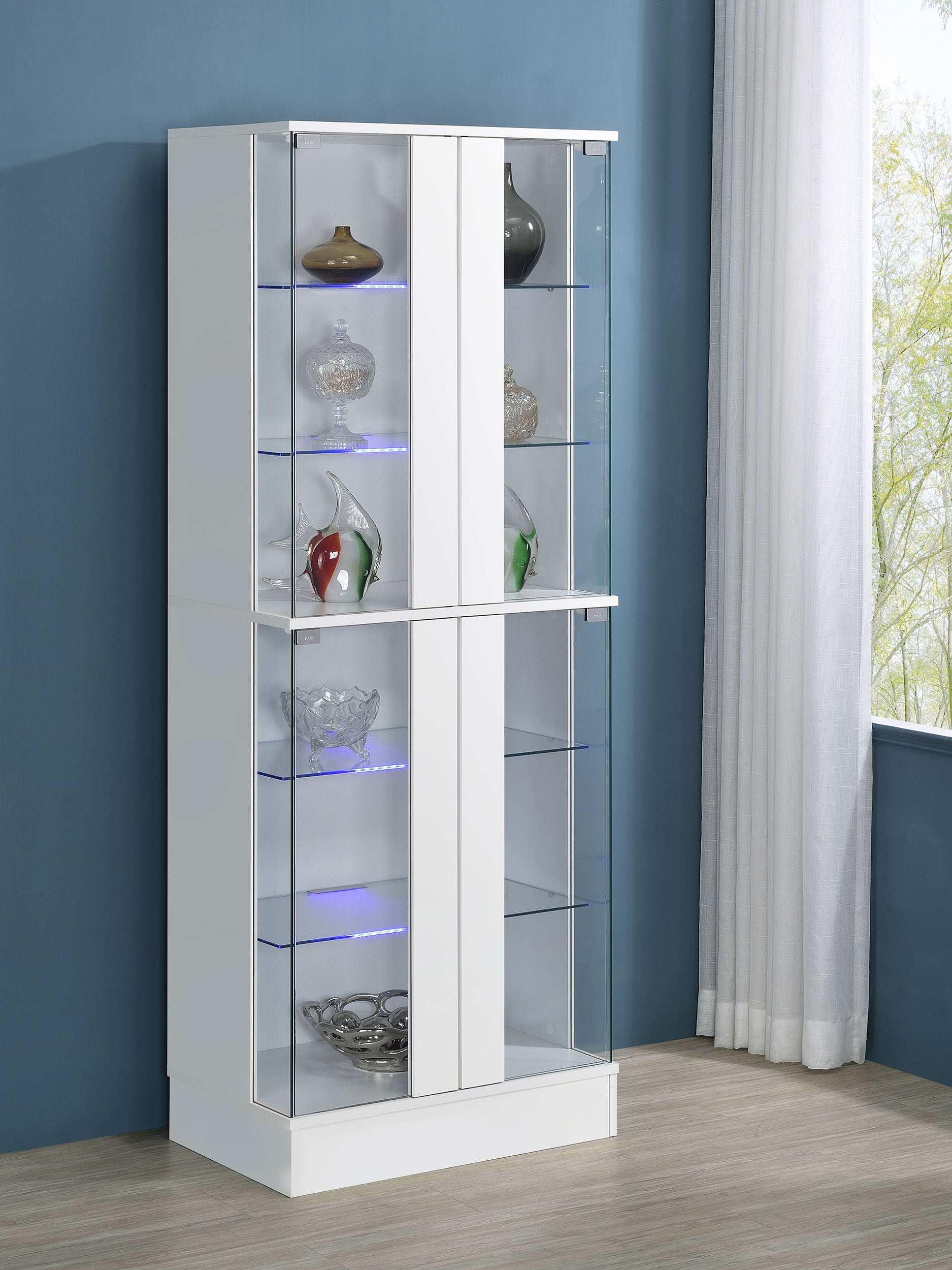 Cabra 4-door LED Curio Display Cabinet White High Gloss-