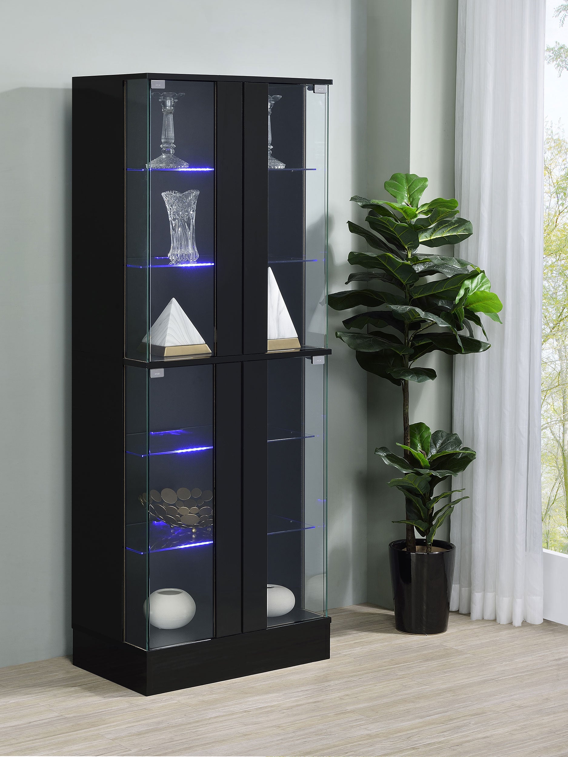 Cabra 4-door LED Curio Display Cabinet Black High Gloss-