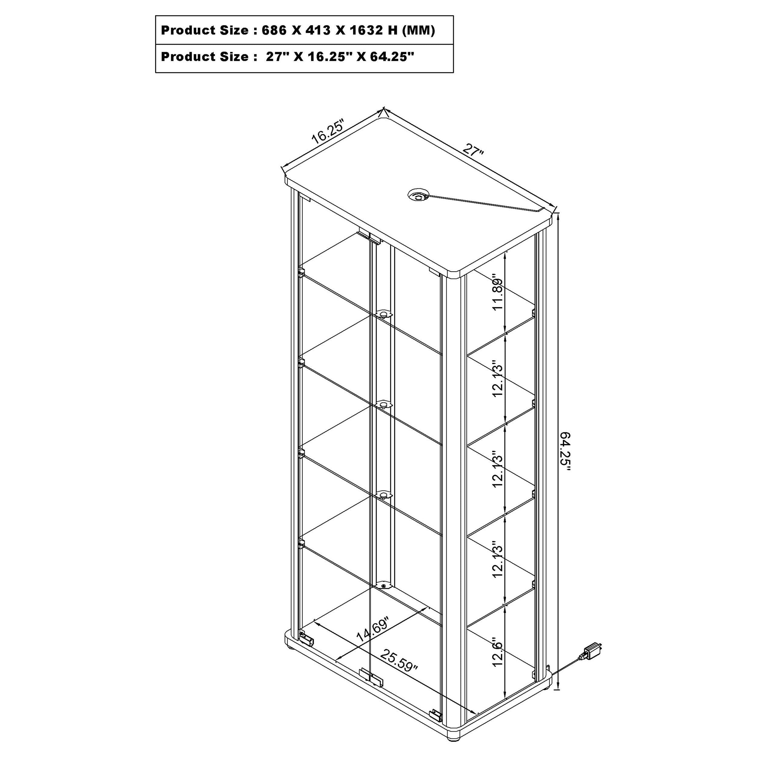 Aero 5-shelf Display Curio Cabinet with LED Lighting White-