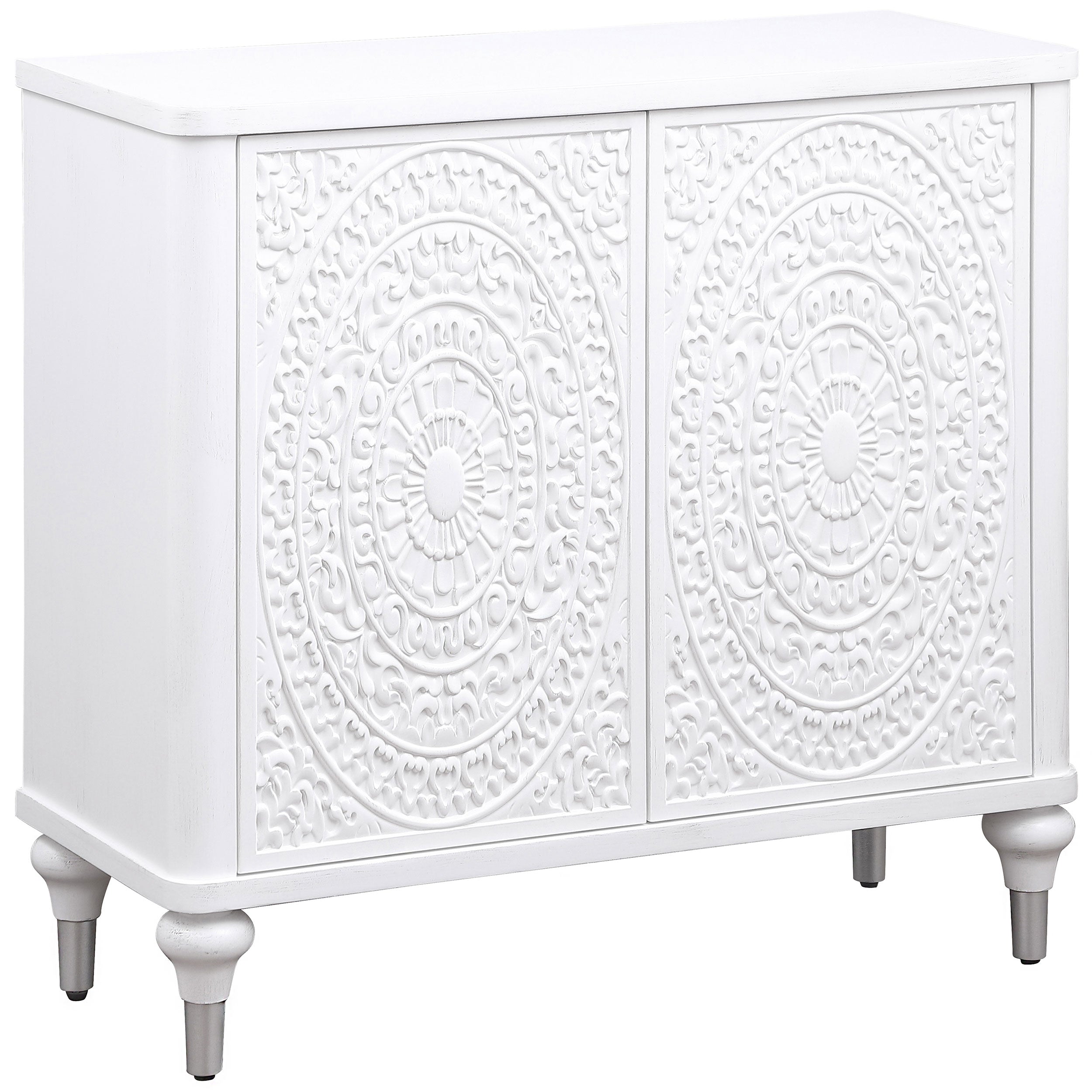 Cardella 2-door Mandala Accent Cabinet Distressed White-