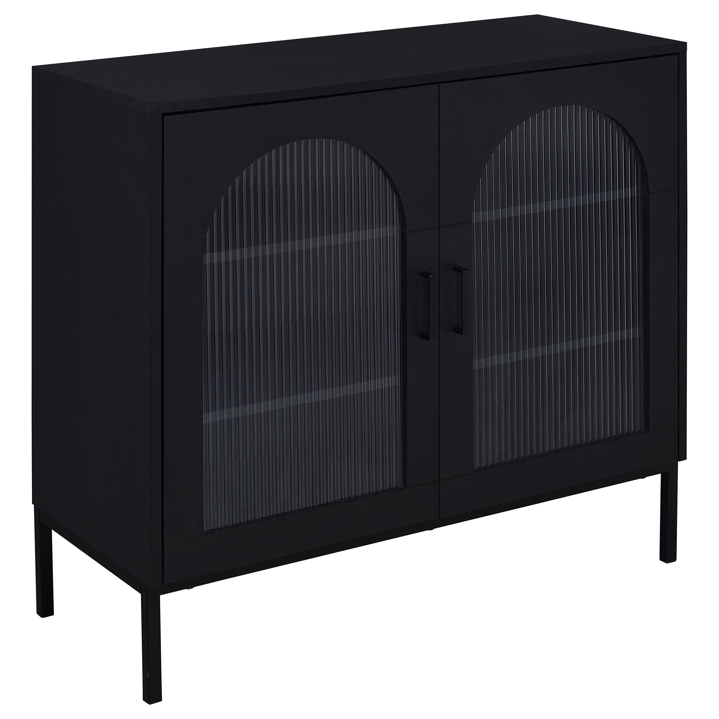 Jess 2-door Arched Fluted Glass Accent Cabinet Black-