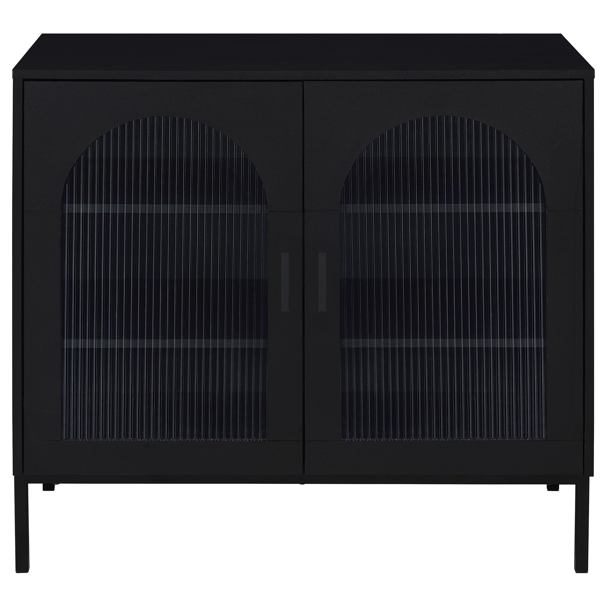 Jess 2-door Arched Fluted Glass Accent Cabinet Black-