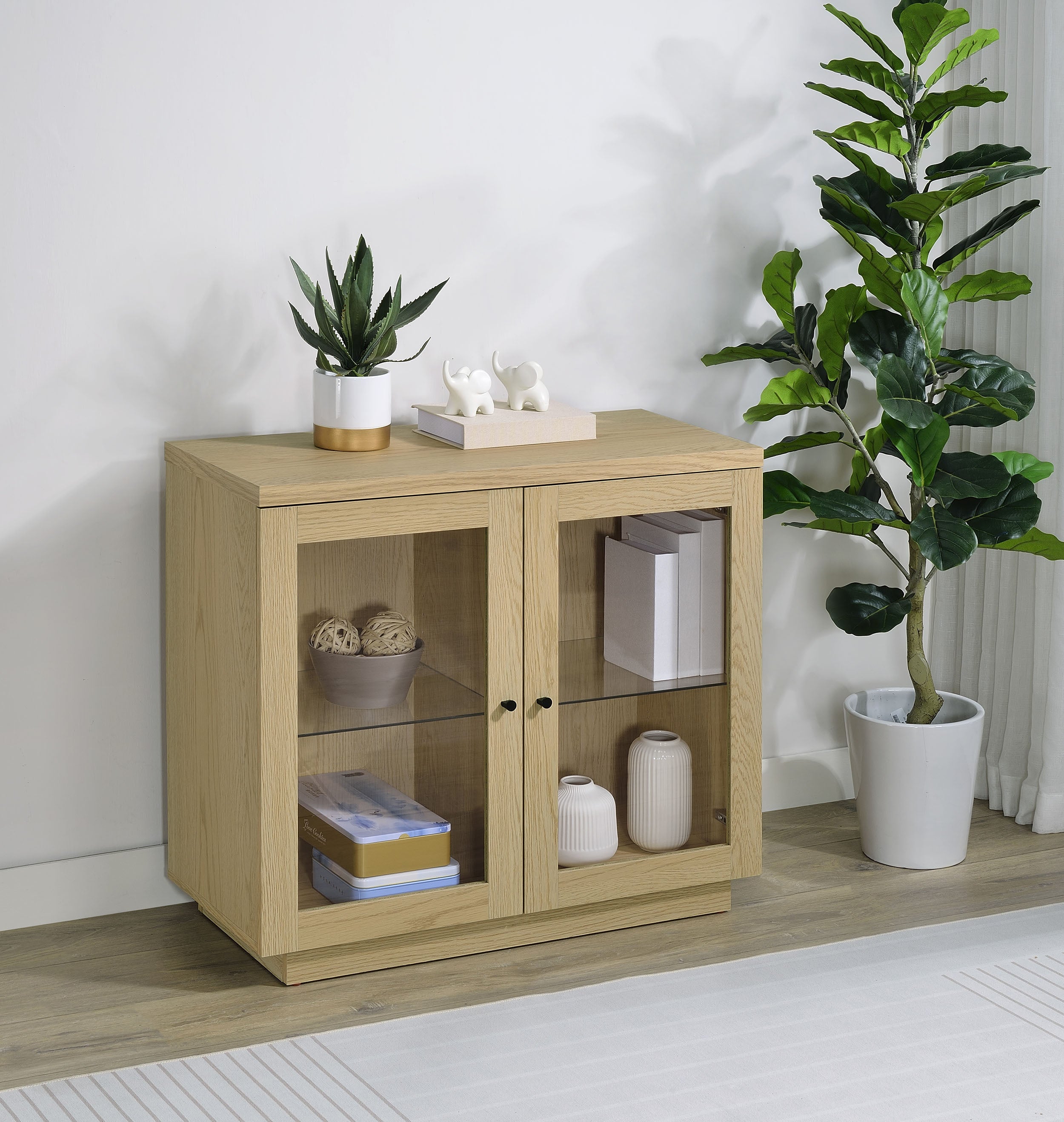 Tilbury 2-door Glass Front Accent Display Cabinet Light Oak-