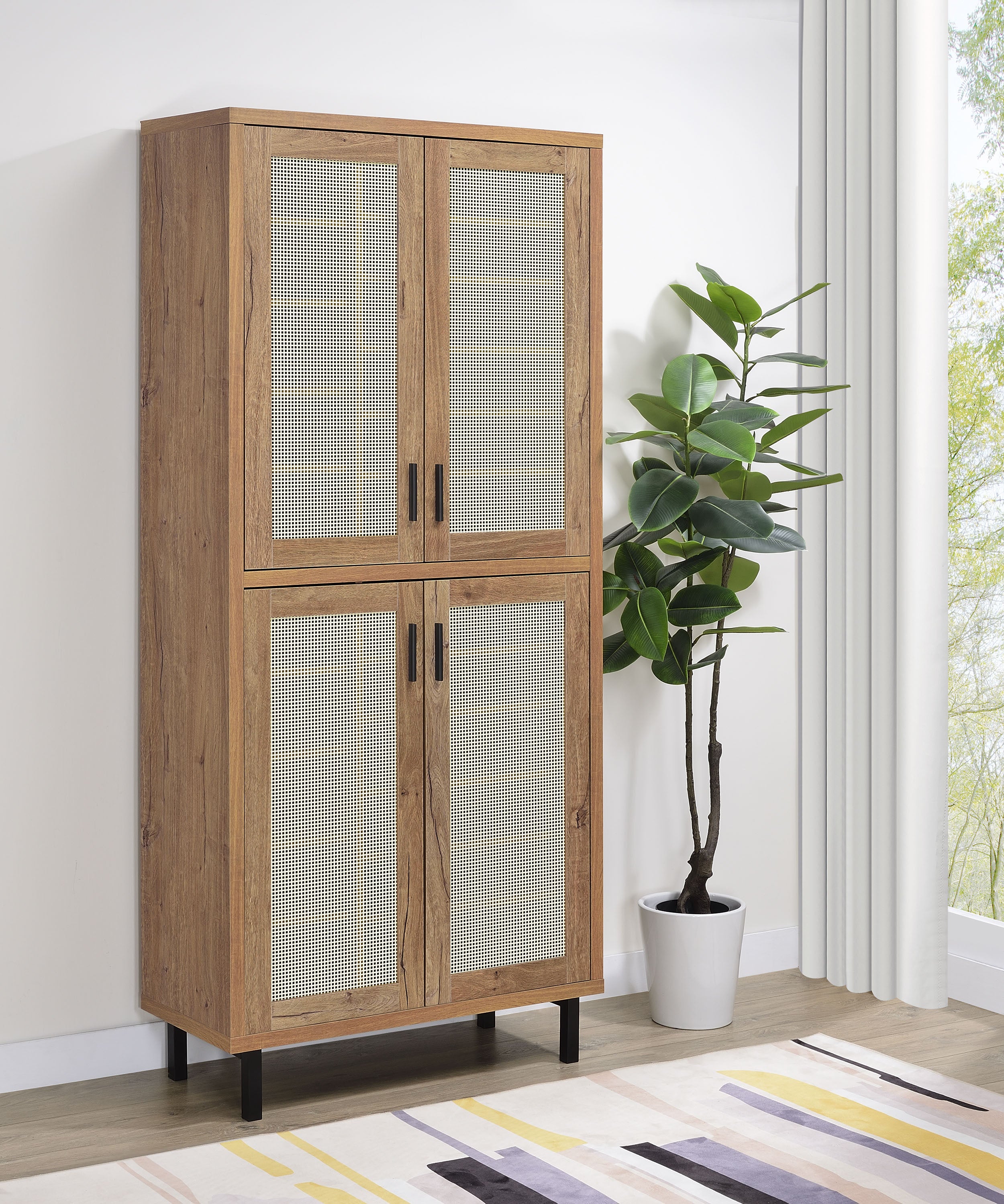 Teller 80-inch 4-door Tall Shoe Storage Cabinet Natural Oak-