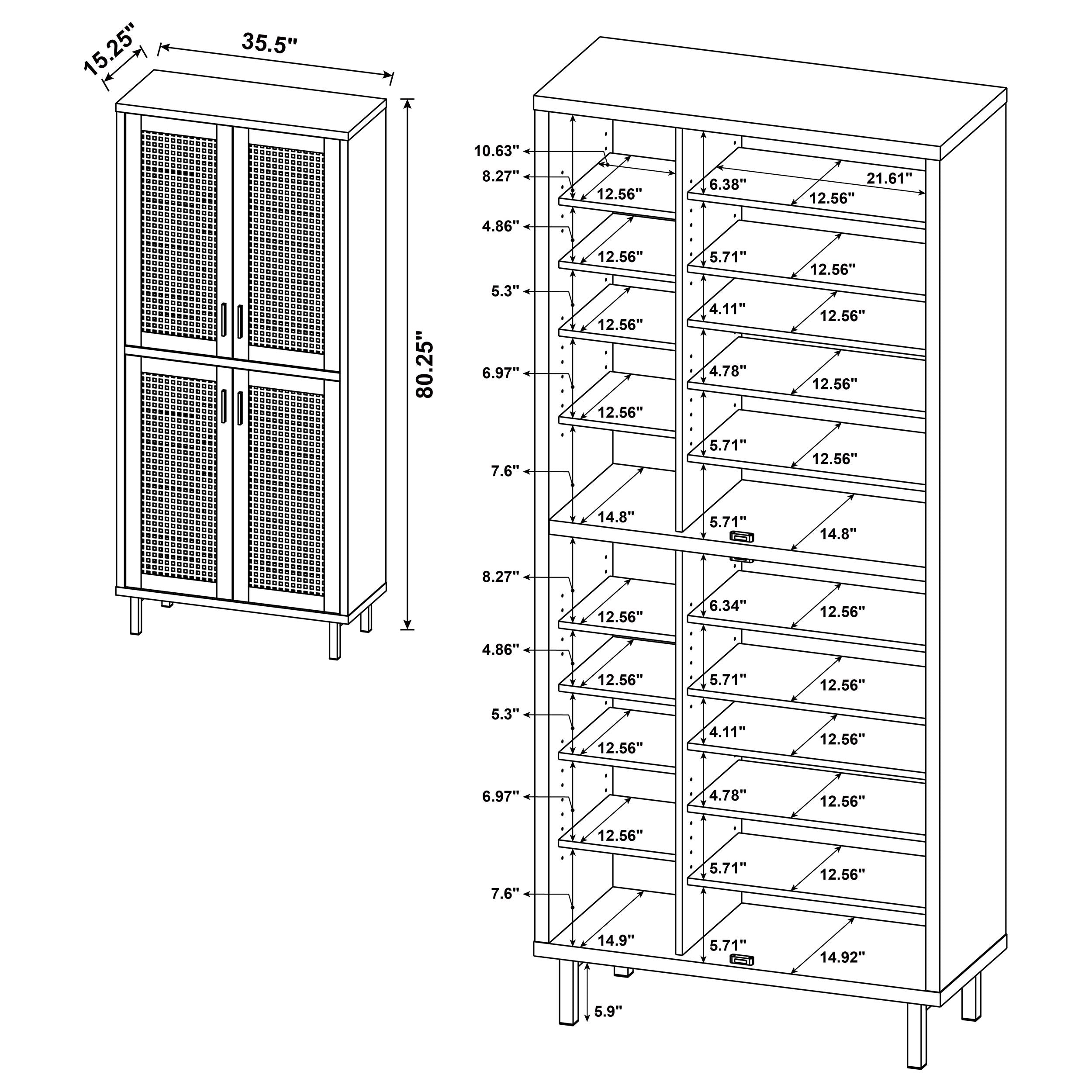 Teller 80-inch 4-door Tall Shoe Storage Cabinet Natural Oak-