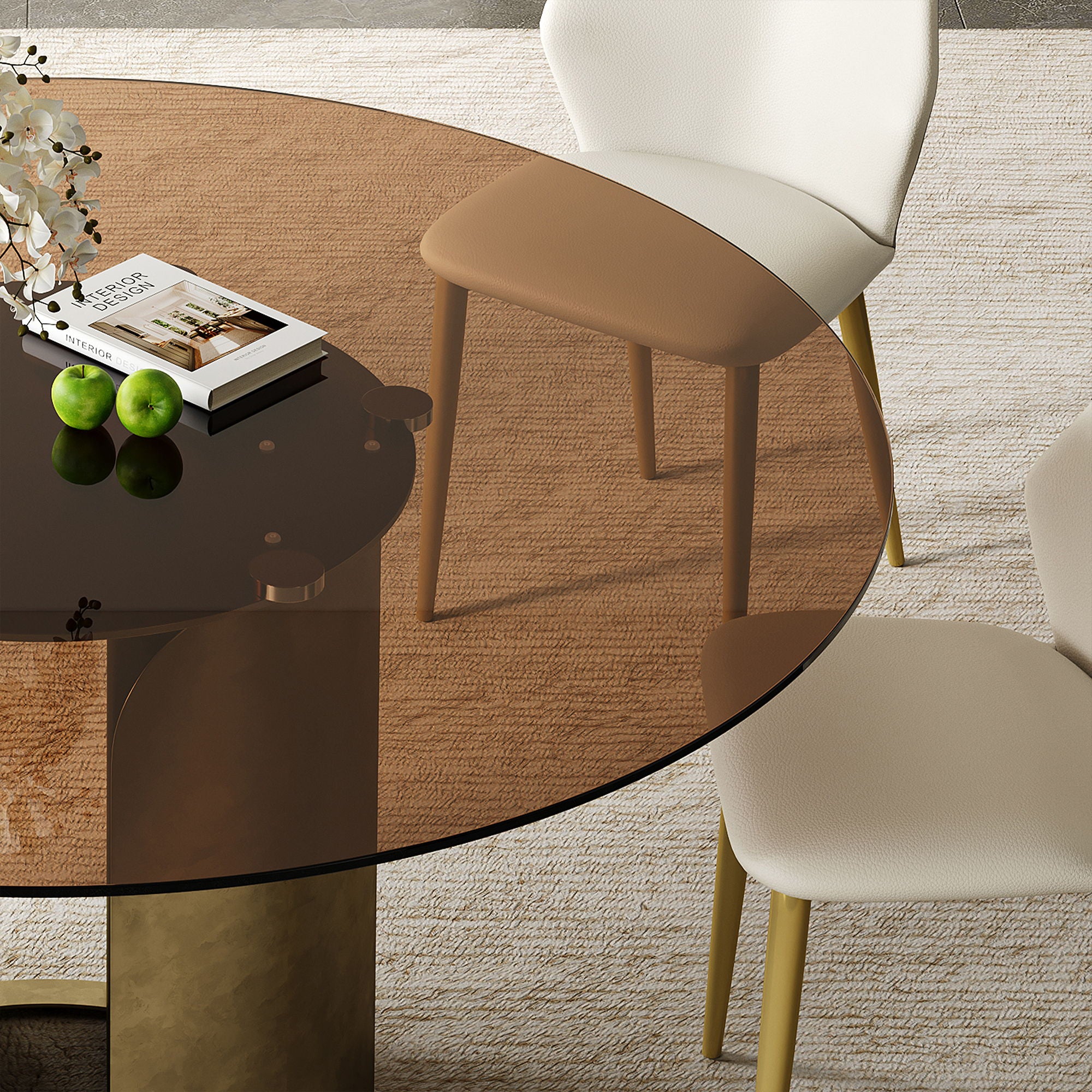 Modern Round Dining Table Set With Glass Top And Steel Legs