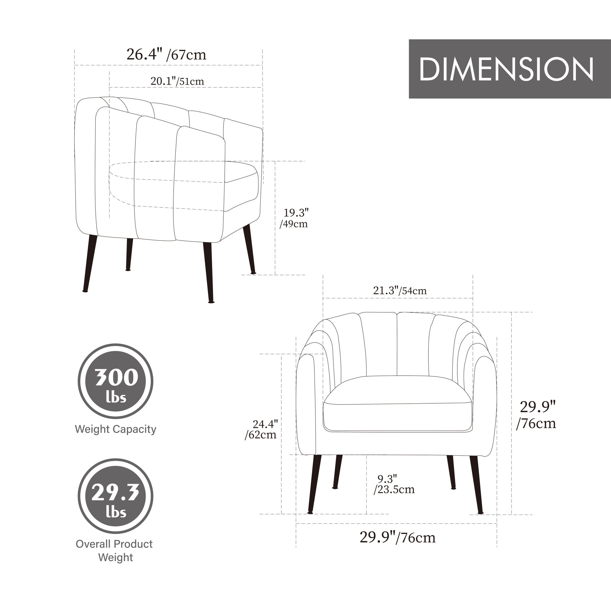 3 Piece Living Room Furniture Set Sofa & Armchairs - Black