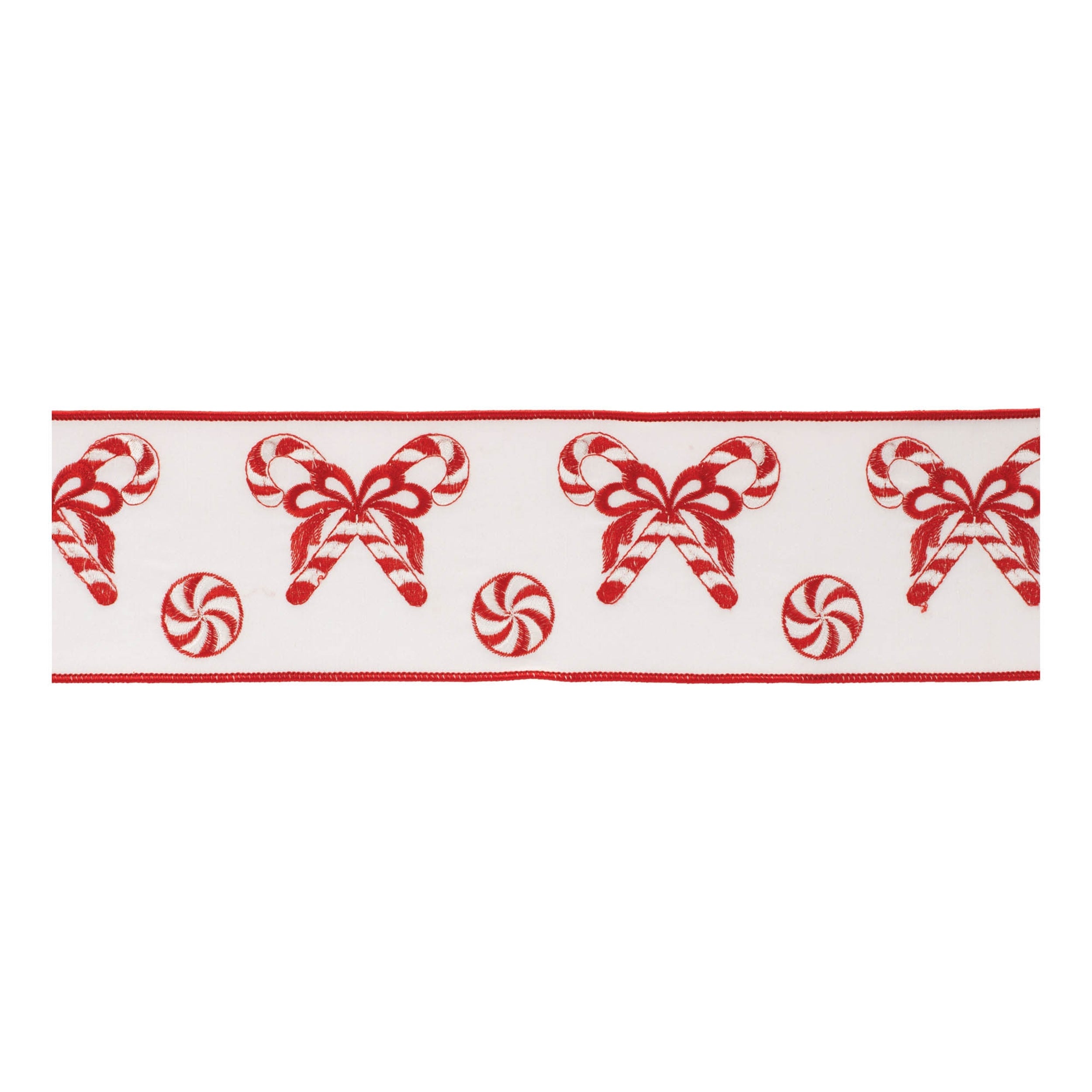 Embroidered peppermint wired ribbon 4" x 5 yds.