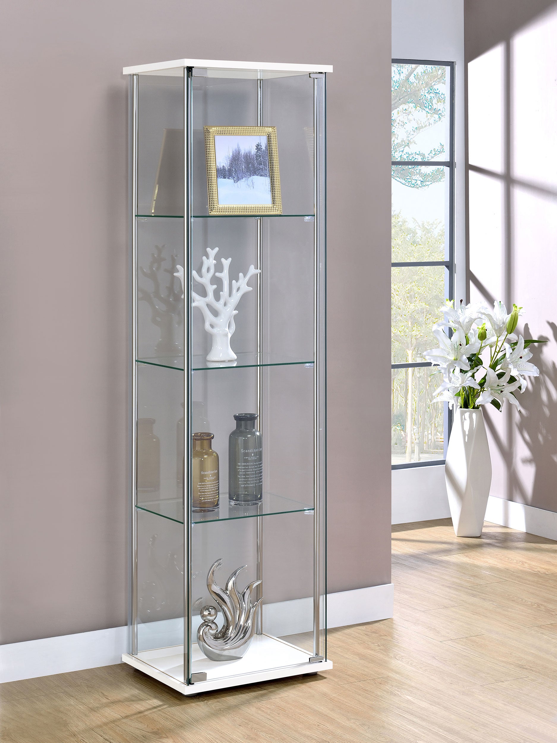 Bellatrix 3-shelf Clear Glass Curio Cabinet White-CoasterEveryday