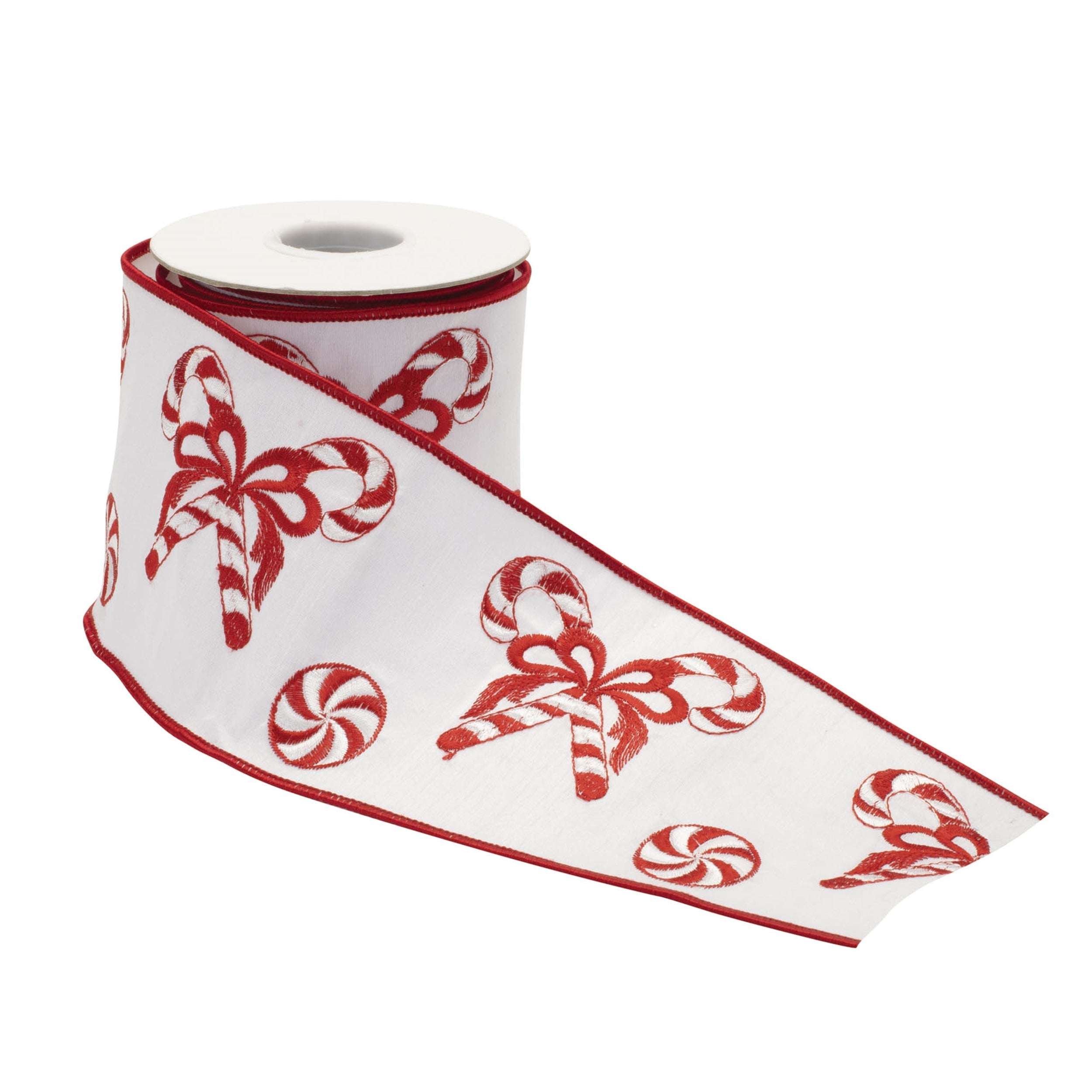 Embroidered peppermint wired ribbon 4" x 5 yds.