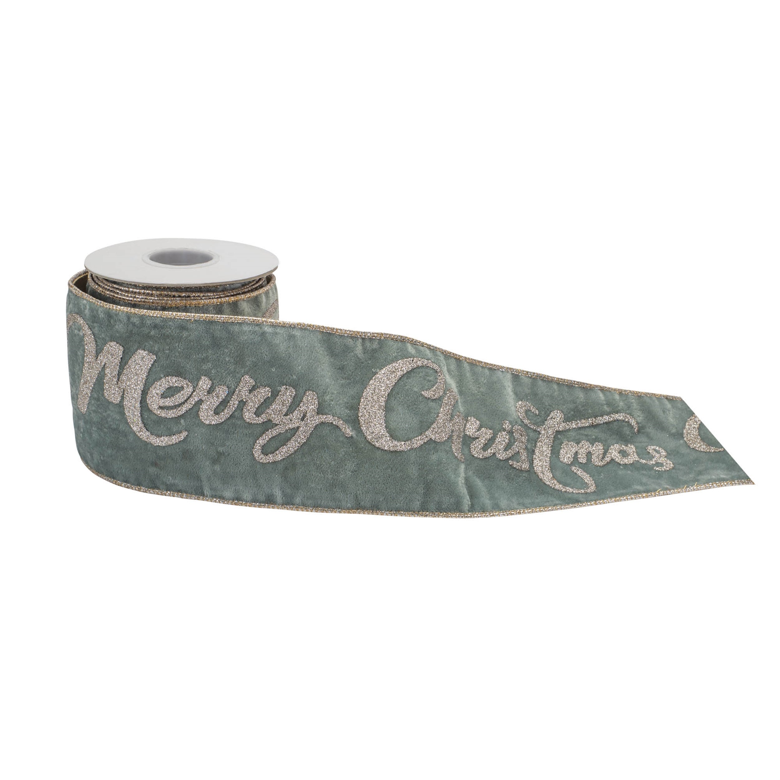 Glittered Merry Christmas Wired Ribbon 4" x 5 Yds.