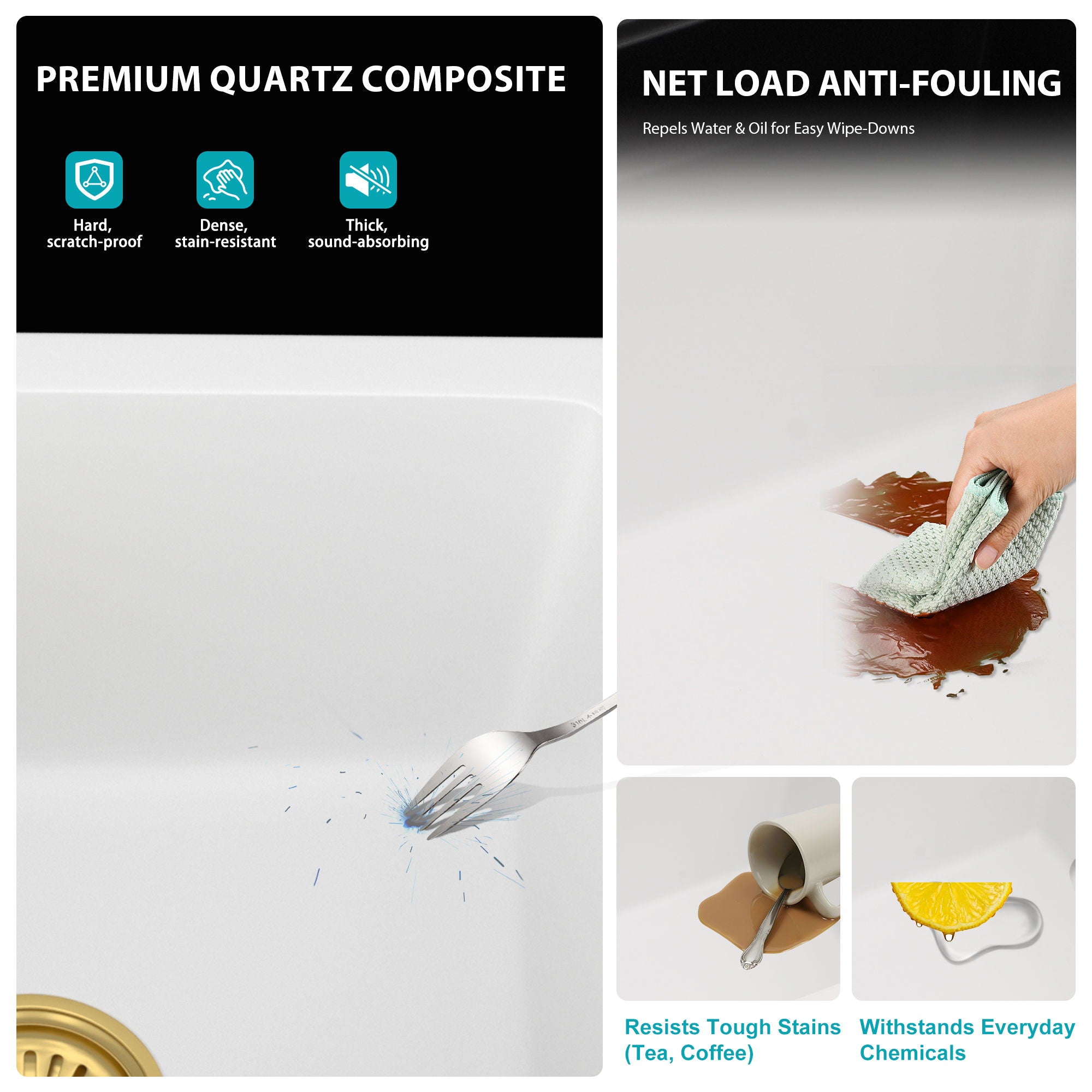 Modern Quartz Kitchen Sink Undermount Granite Composite