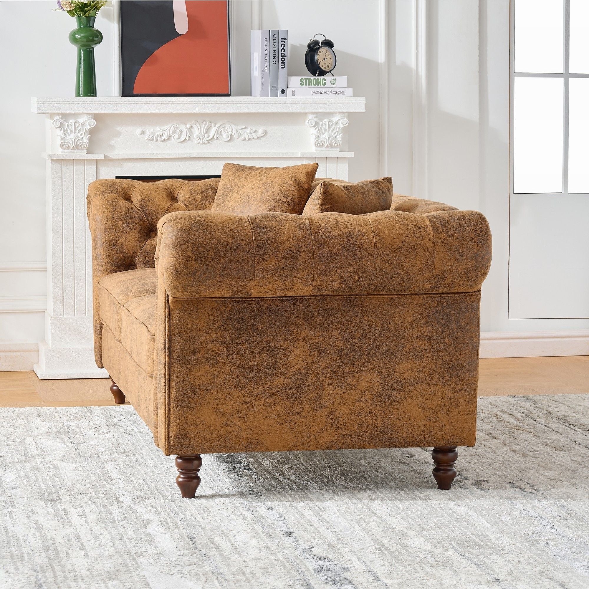 Chesterfield 3 And 3 Seater Sofa Set High Tech Fabric Roll Armrest Upholstered Couch