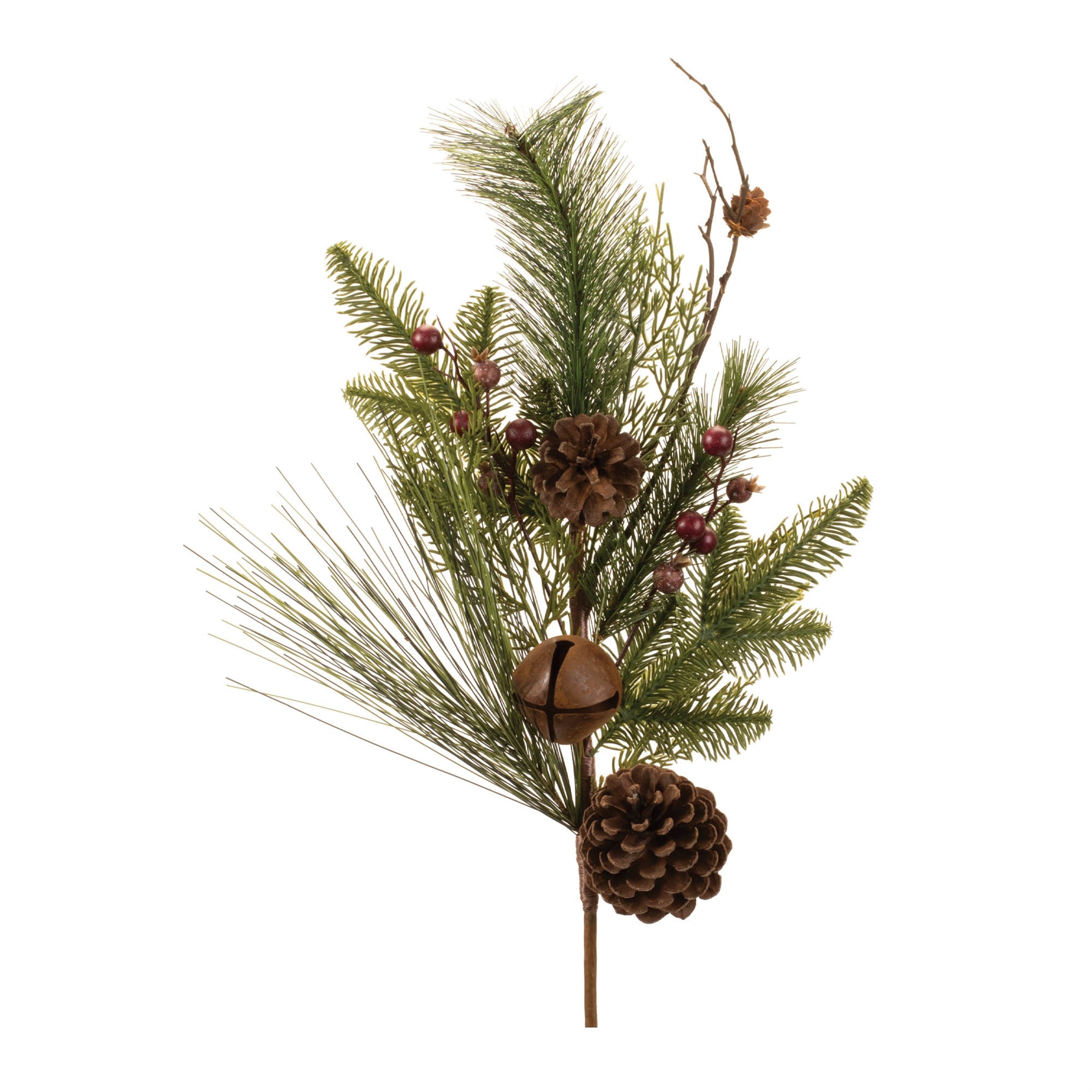 Pine-and-Sleigh-Bell-Spray-(Set-of-2)-Artificial-Flowering-Plants
